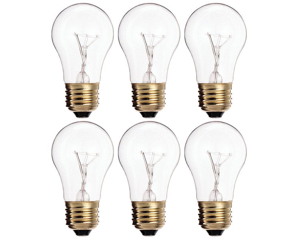 (Pack Of 6) 15A15/Cl - 15-Watt A15 Incandescent Appliance Bulb - Clear Finish - Medium (E26) - Standard Us Size Household Base 1