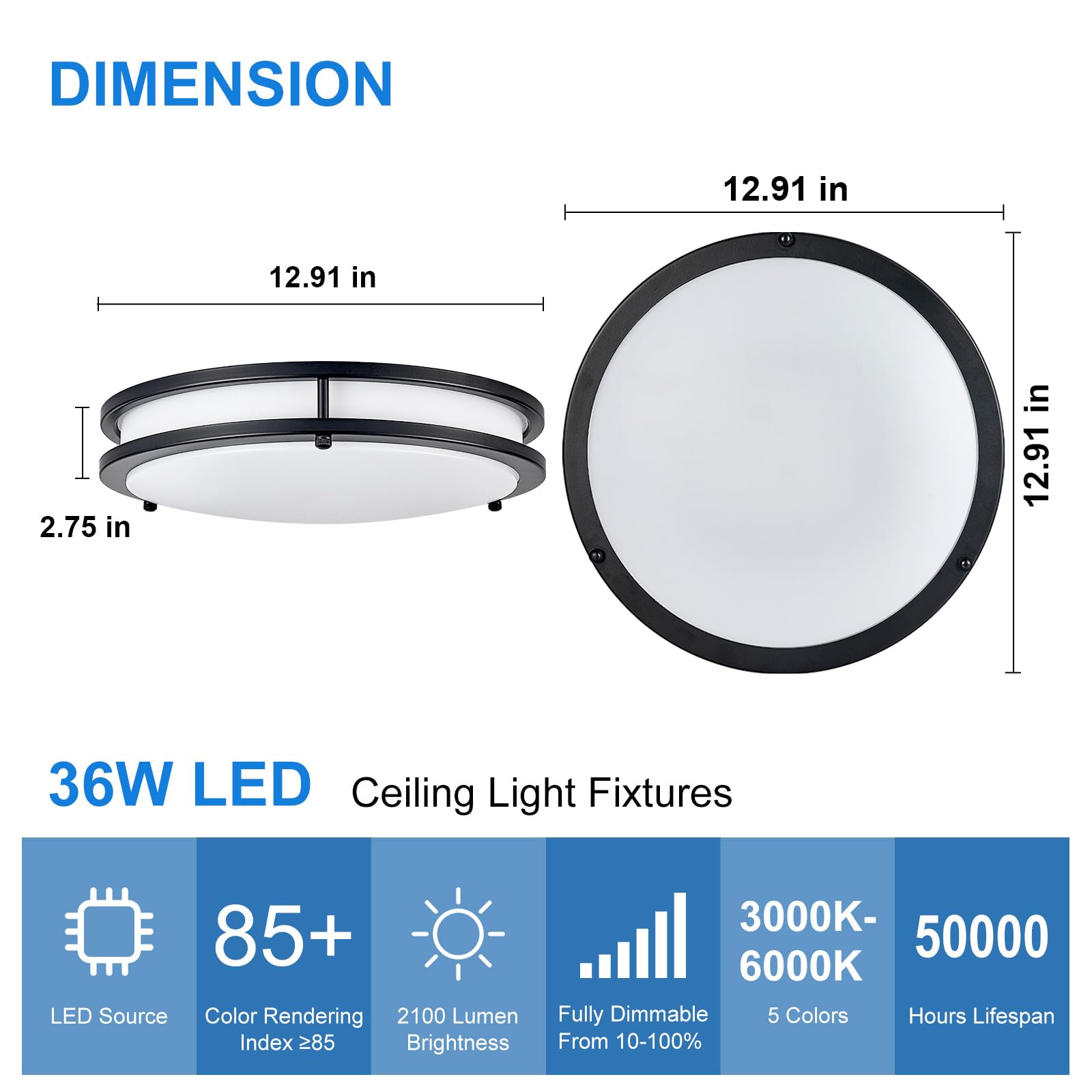 Dllt Flush Mount Led Ceiling Light: 13 Inch 5Cct (3000K-6000K) & Dimmable Ceiling Light Fixtures For Bedroom Hallway - 24W Modern Black Super Bright Kitchen Lighting Fixtures Ceiling