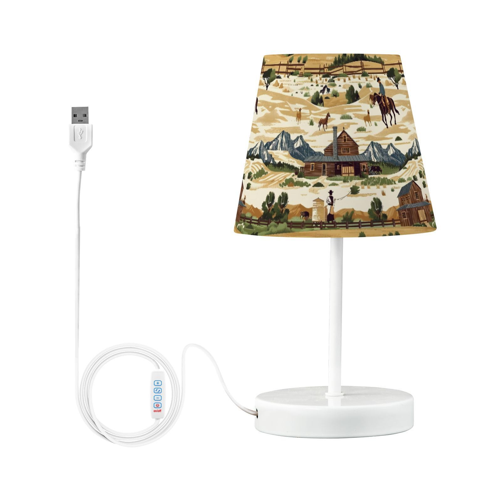 BOENLE Bedside Lamp Cowboys Western Table Lamp Bedroom LED Nightstand Desk Lamp Lampshade for Sleeping Living Room Dorm Office
