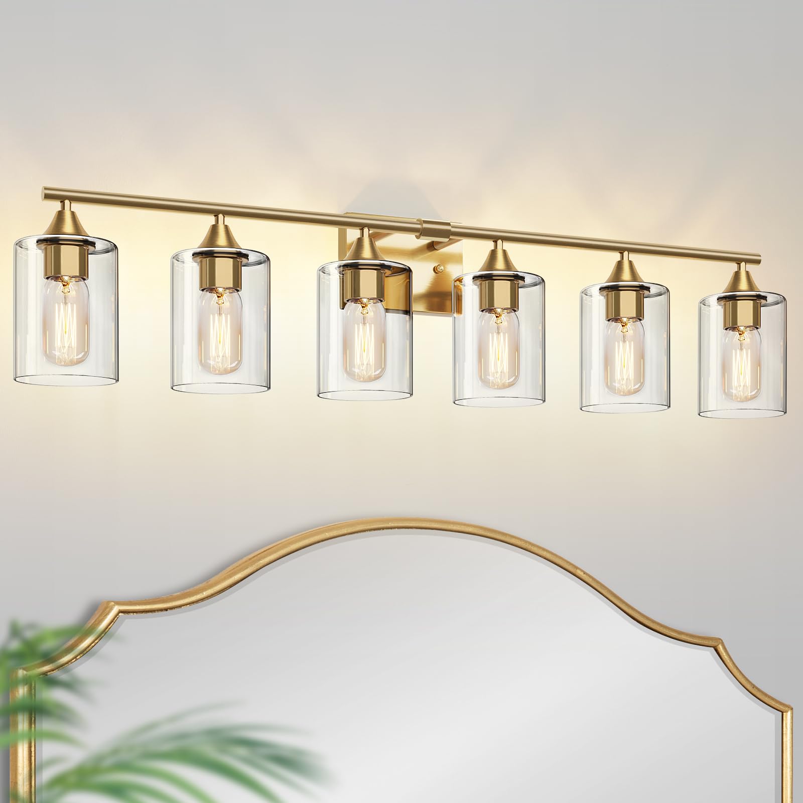 Xpehk 6-Light Gold Vanity Light,Bathroom Light Fixtures,Modern Brushed Brass Gold Wall Sconce Lighting,Bathroom Wall Lamp For Mi