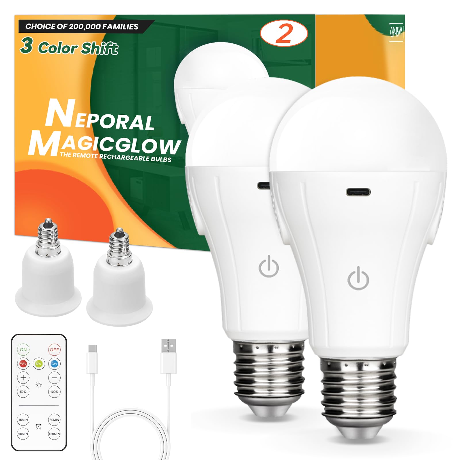 Neporal MagicGlow Rechargeable Light Bulbs (?3000-6000K E12, 2, Count)
