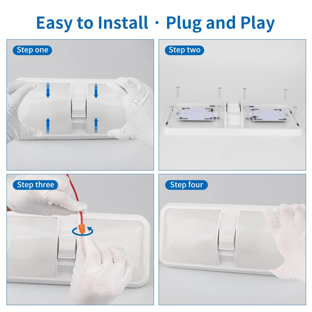 Rvzone Rv Interior Natural White 12V Led Ceiling Double Dome Light Fixture 1100 Lm Frosted Rv Interior Lighting For Bedroom, Liv