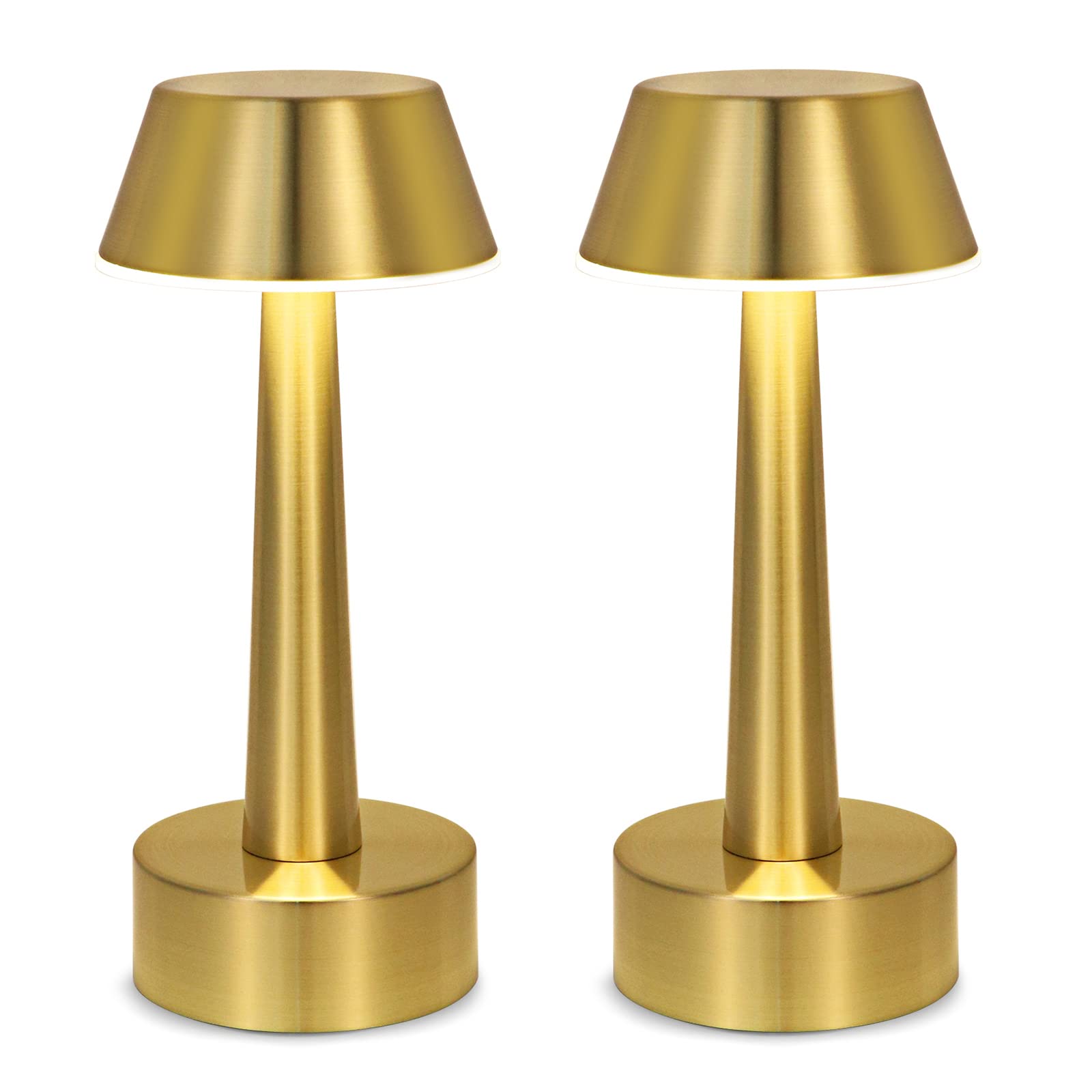 UMEXUS 2 Pack Rechargeable Small Cordless Table Lamp, LED Battery Operated Touch 3 Color Dimming Bedside Nightstand Desk Lamps M