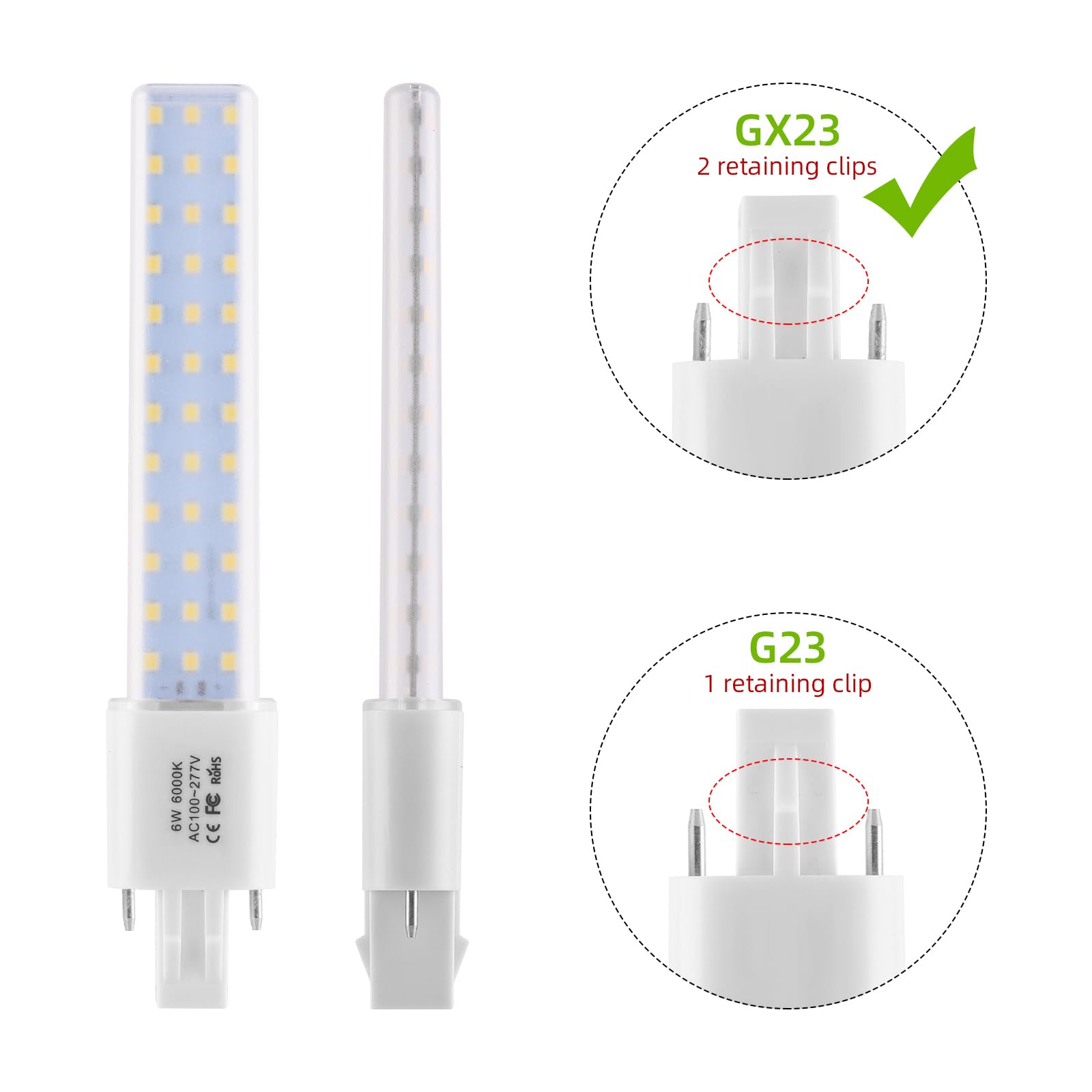 Lidesheng Gx23 Led Light Bulb Plug And Play Replacement 13W Cfl Led Stick Pl Bulb Gx23-2 Pin Base,360 Beam Angle, Cool White 600