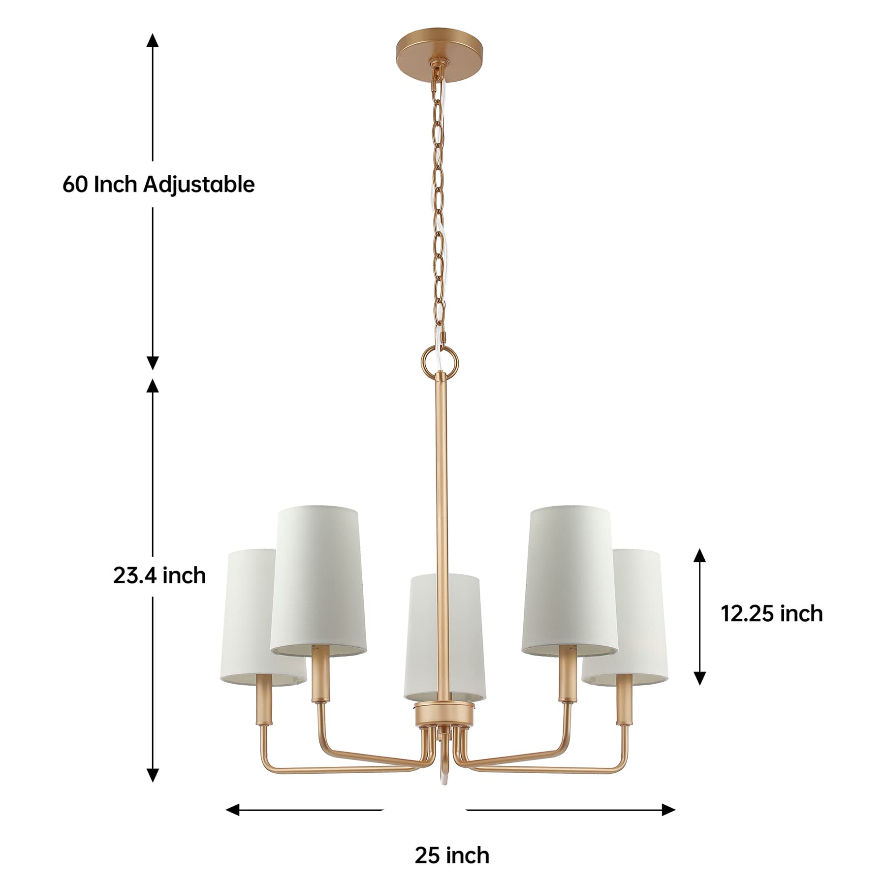 Homebelife 5-Light Chandelier, Muted Gold with White Fabric Shade, Farmhouse Linear Island Lighting Fixture for Kitchen, Model HBL014