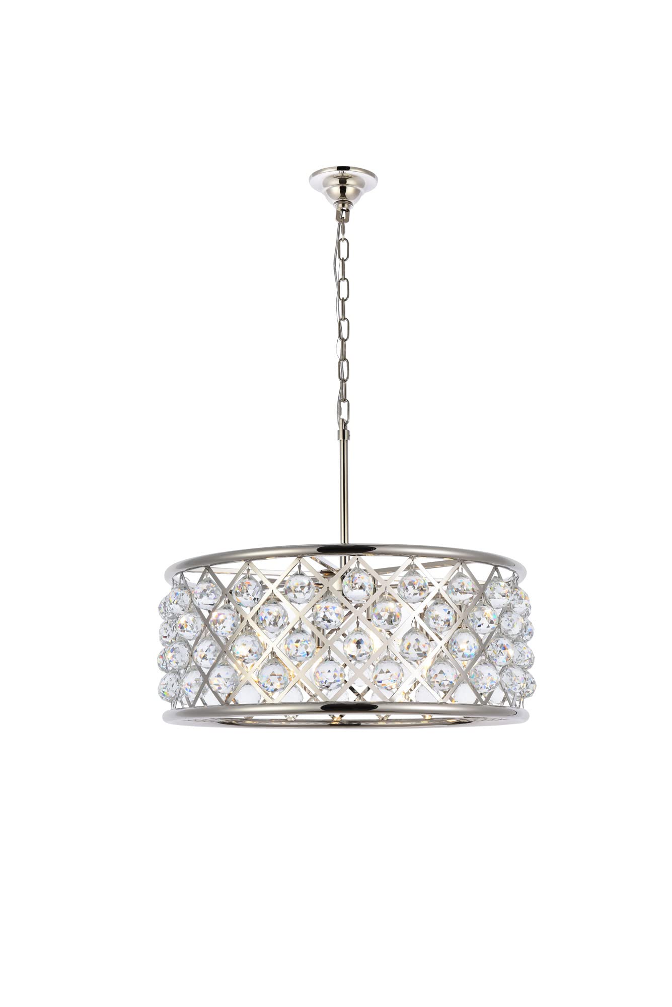 Elegant Lighting 1214D25PN/RC Madison Collection 6-Light Pendant Lamp with Royal Cut, 25&quot; Depth x 10.5&quot; Height, Polished Nickel Finish, Crystal