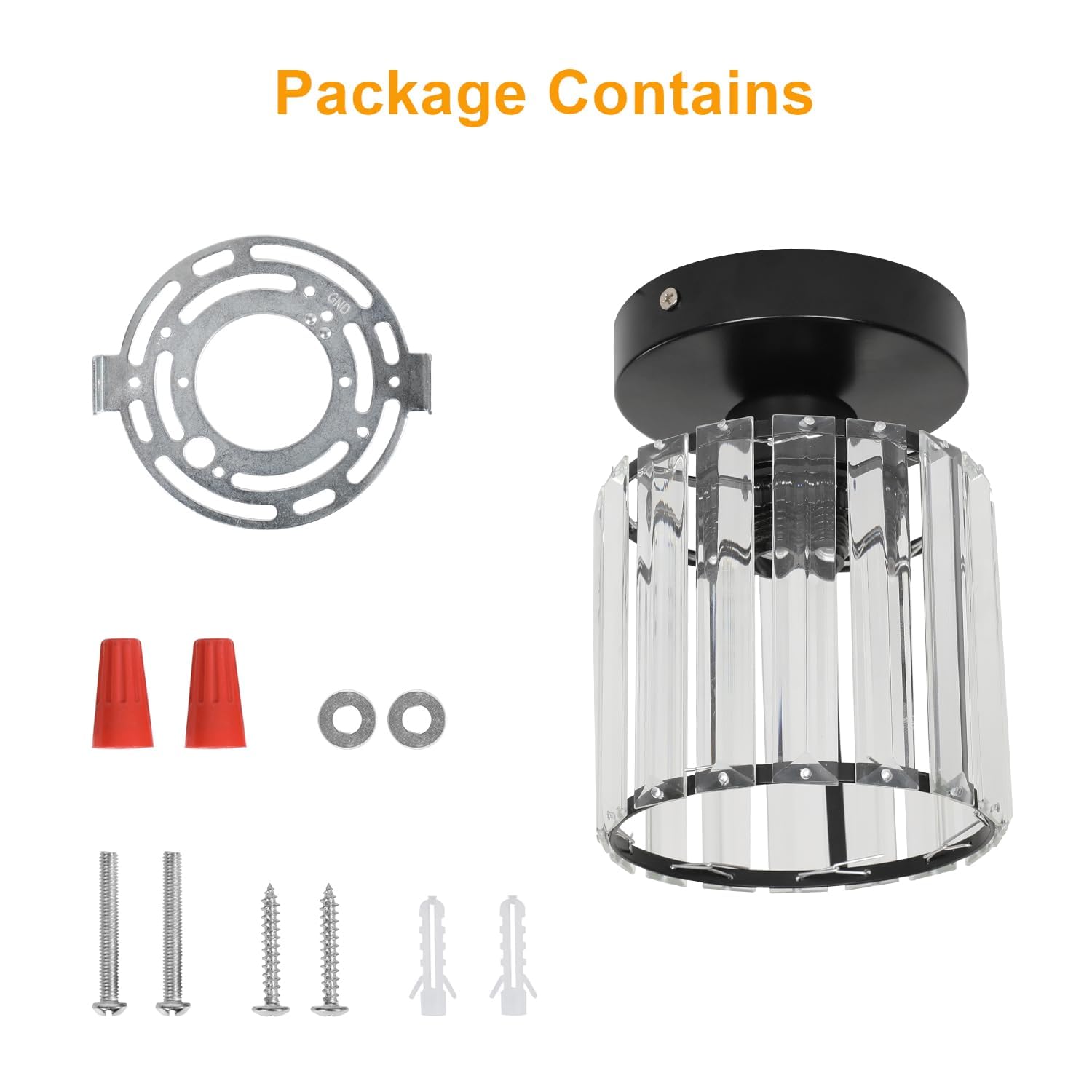 Goeco Crystal Ceiling Light Fixture, Modern Mini Semi Flush Mount Ceiling Light Fixtures, E26 Black Indoor Lighting Fixture For