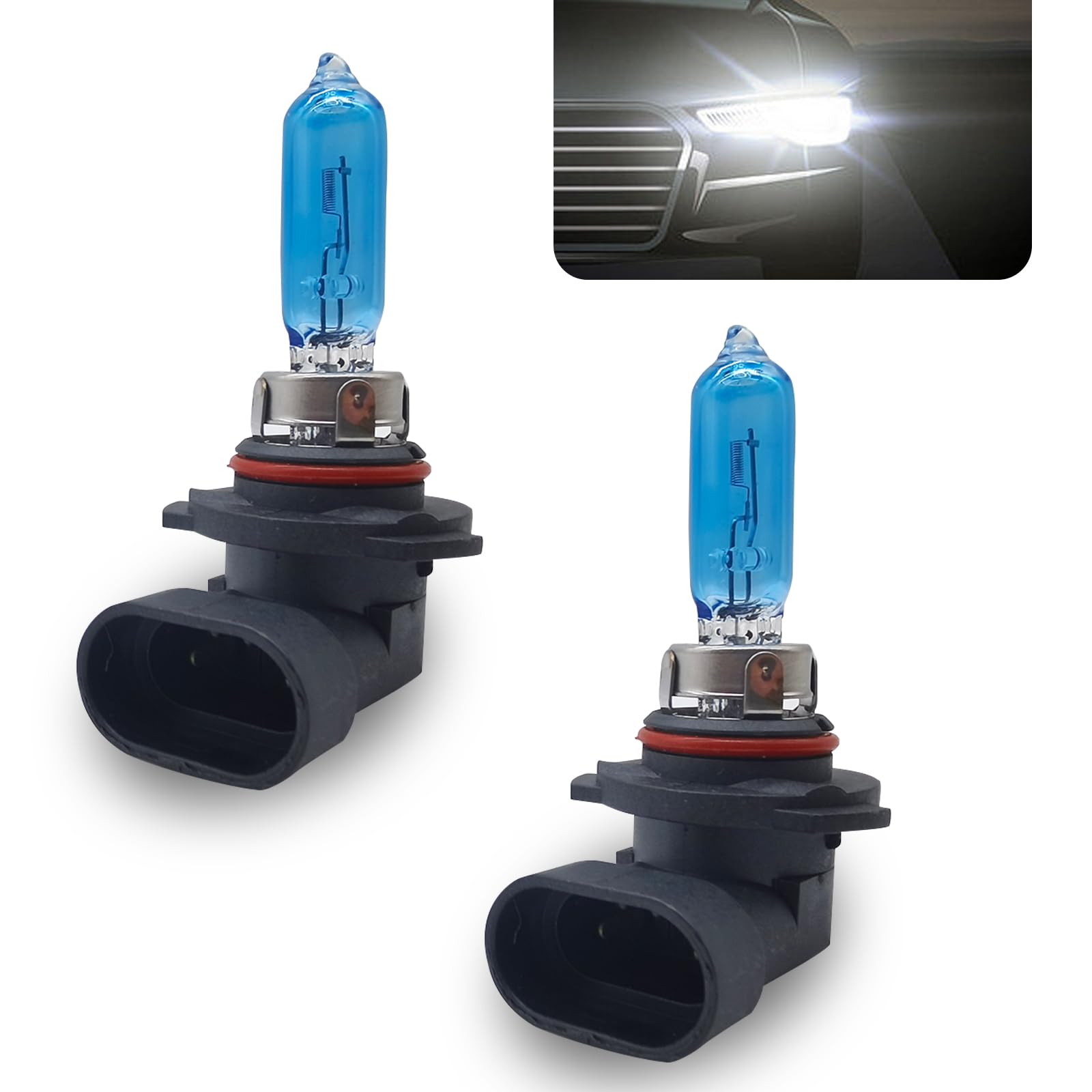 GKmow HB3 9005 Halogen Bulbs, 12V 65W Car High Beam Lights, 2 PCS, White, Model GKLSD2001WH-9005