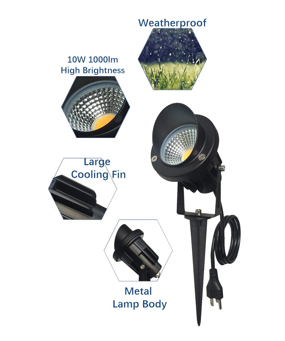 TOVEENEN LED Outdoor Spotlight Flag Light 10W Waterproof White Metal Model BG10A for Yard, Tree, Christmas Landscape Lighting