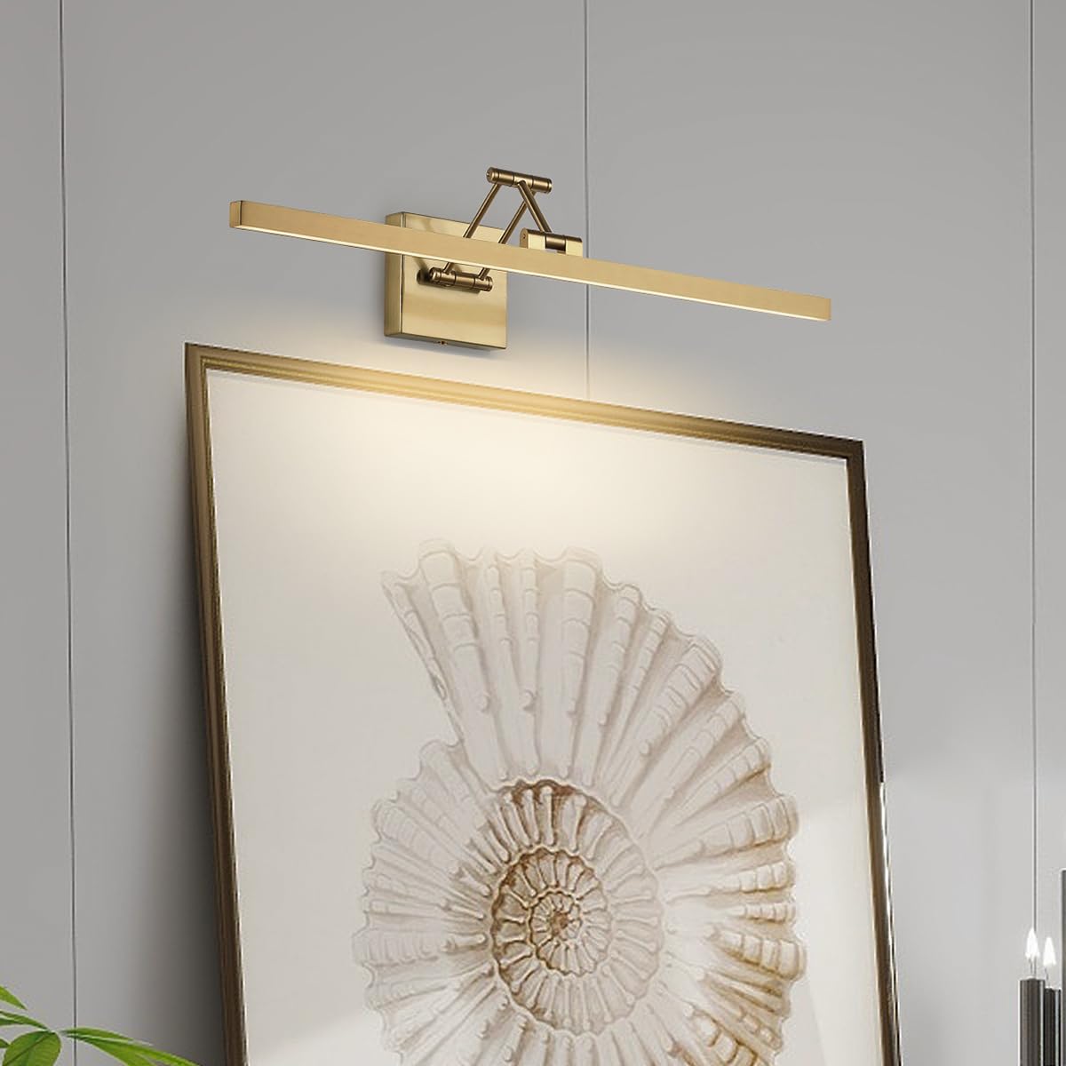 Pasoar Led Brass Hard-Wired Connection Gallery Picture Light For Paintings Gold Lighting Fixtures Dimmable Modern Led Picture Lights Artwork Display Lighting 23.6 Inch 14W 3000K Warm White