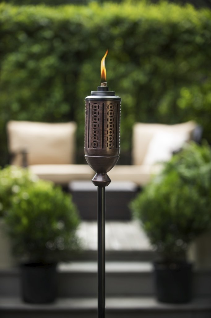 TIKI 65-Inch Bronze Metal Outdoor Torch with Wick & Snuffer - Weather-Resistant Patio Decor, 1 Pack, Copper Finish