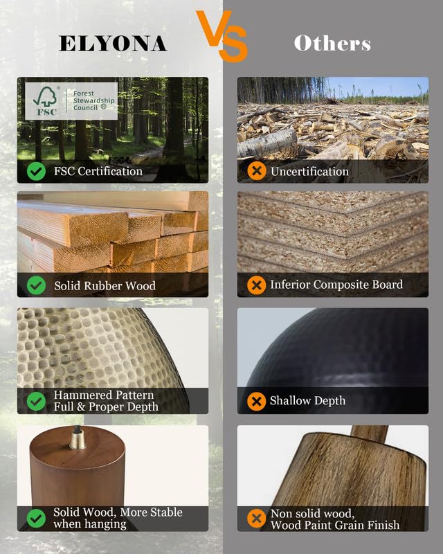 Elyona Vintage Pendant Light, 10.2” Adjustable Hammered Metal Bar Lamp For Kitchen & Dining