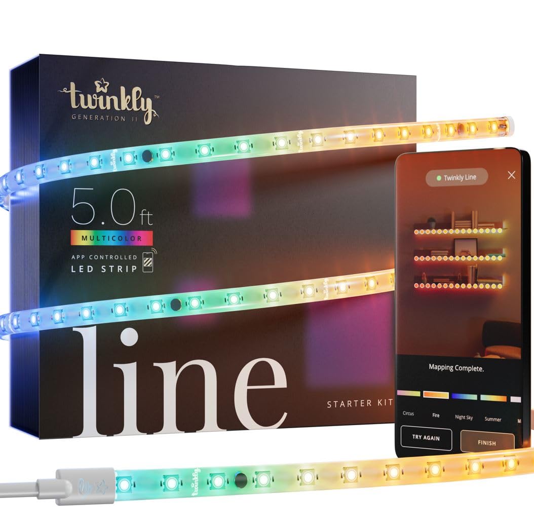 Twinkly Line Starter Kit - App-Controlled 5Ft White Led Light Strip, Rgb, Vinyl, Model Twl100Stw-Wus, Indoor Smart Home Decoration