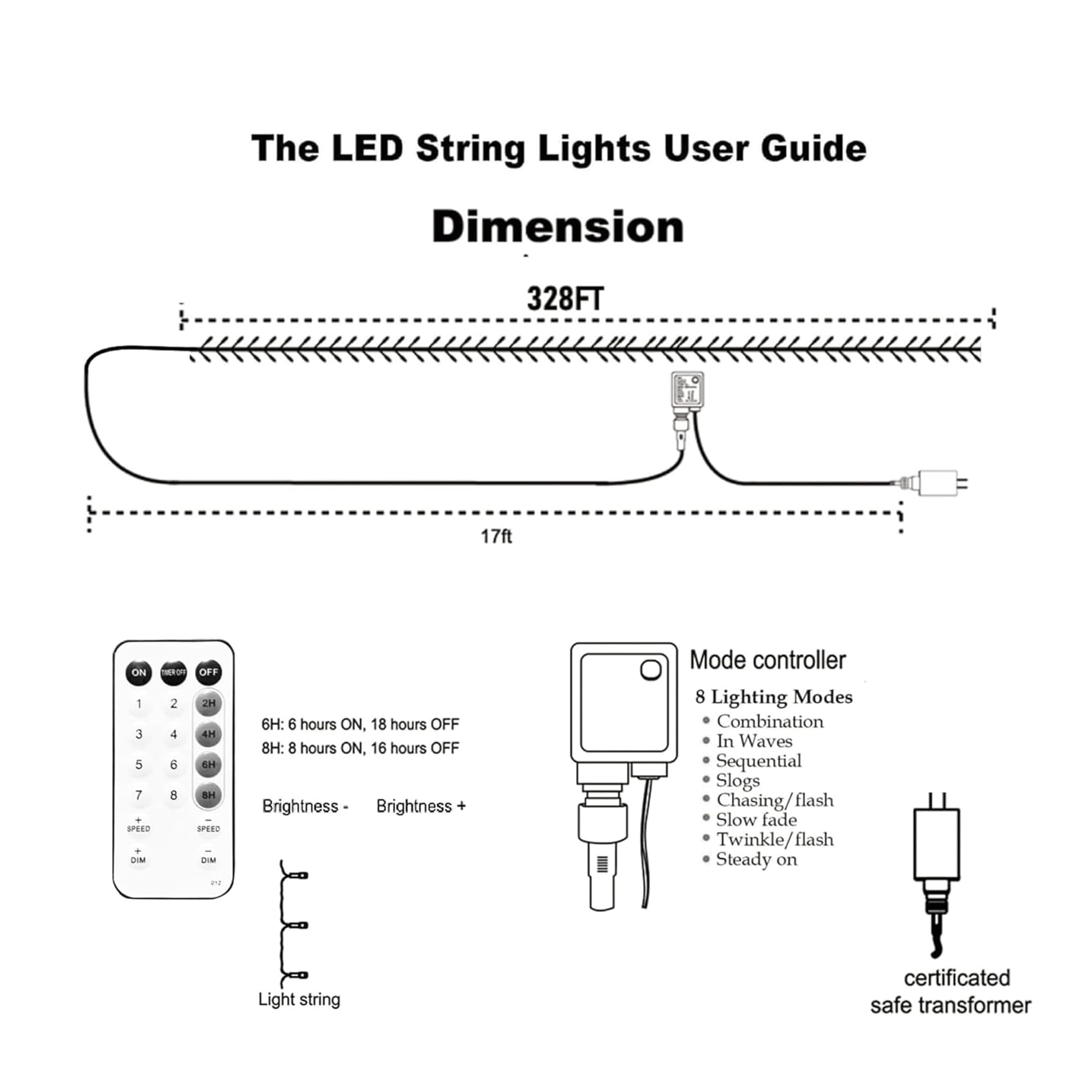 Tw Shine 1000 Led Christmas Lights, 328Ft Warm White String Lights With Remote, 8 Modes