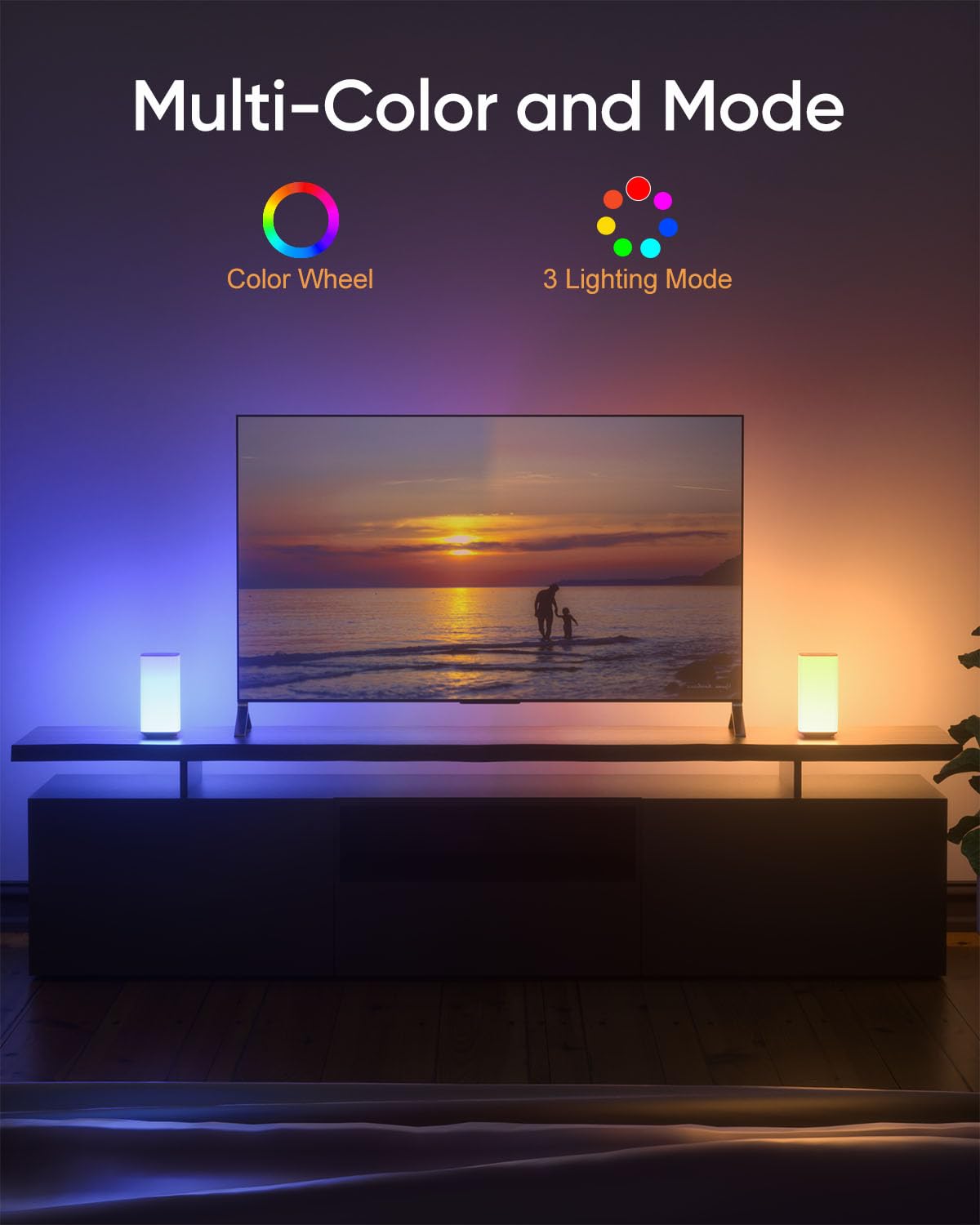 Bonsery Touch Night Light For Kids Set Of 2, Rechargeable Bedside Lamps Warm White Lights Dimmable, 3 Modes & 256 Rgb Colors, Re