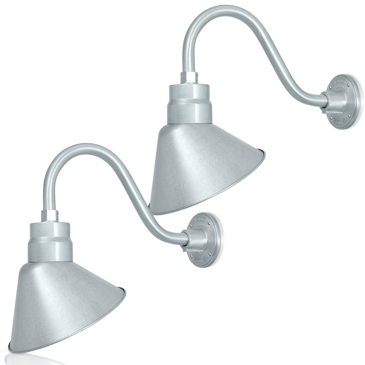 10in. Galvanized Finish Angle Shade Gooseneck Sign Light Fixture With 14.5 in. Long Extension Arm - Wall Sconce Farmhouse, Antiq