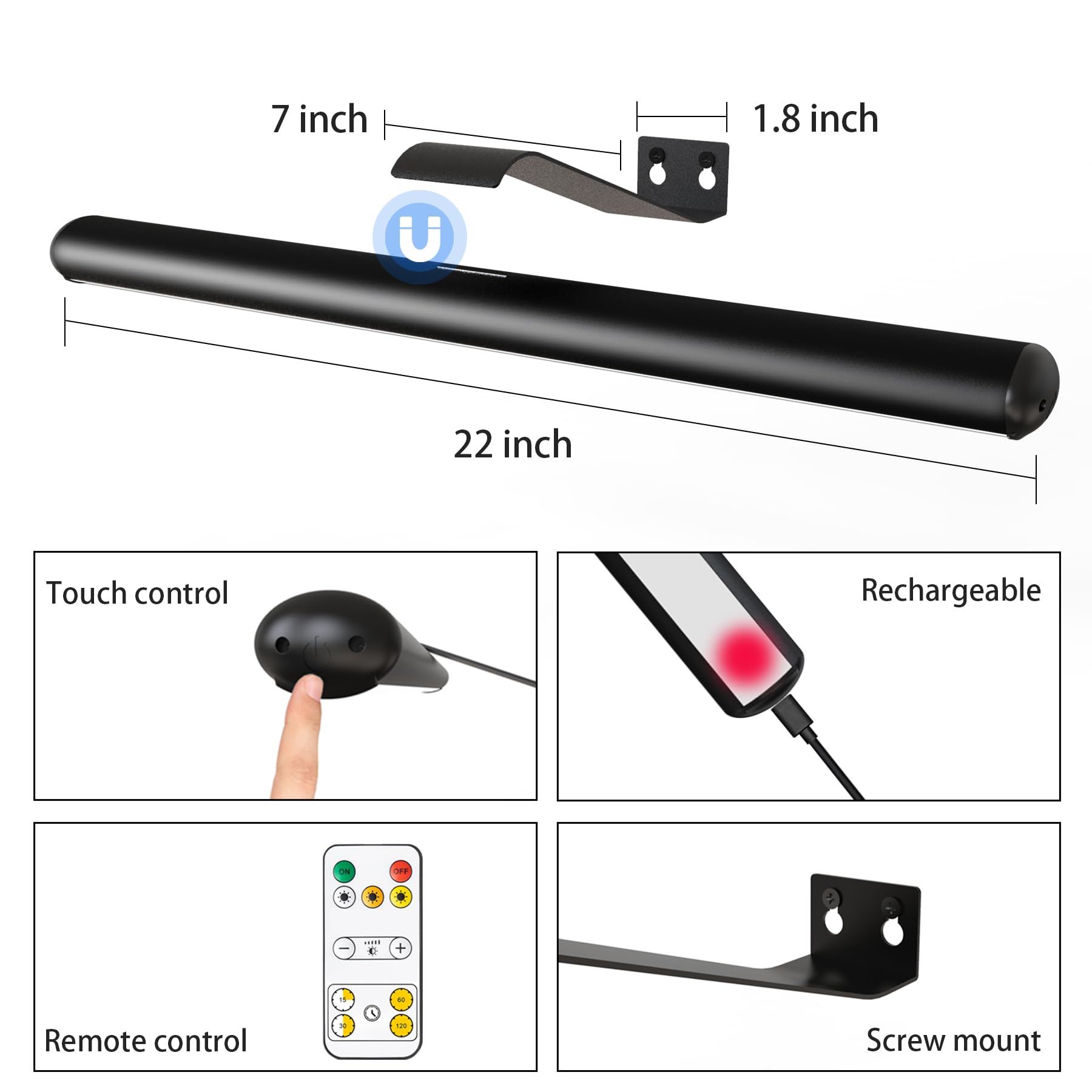 22'' Battery Picture Light Painting Light With Remote, Full Metal Art Light Led Display Light With 400Lm,3 Lighting Colors,Dimma