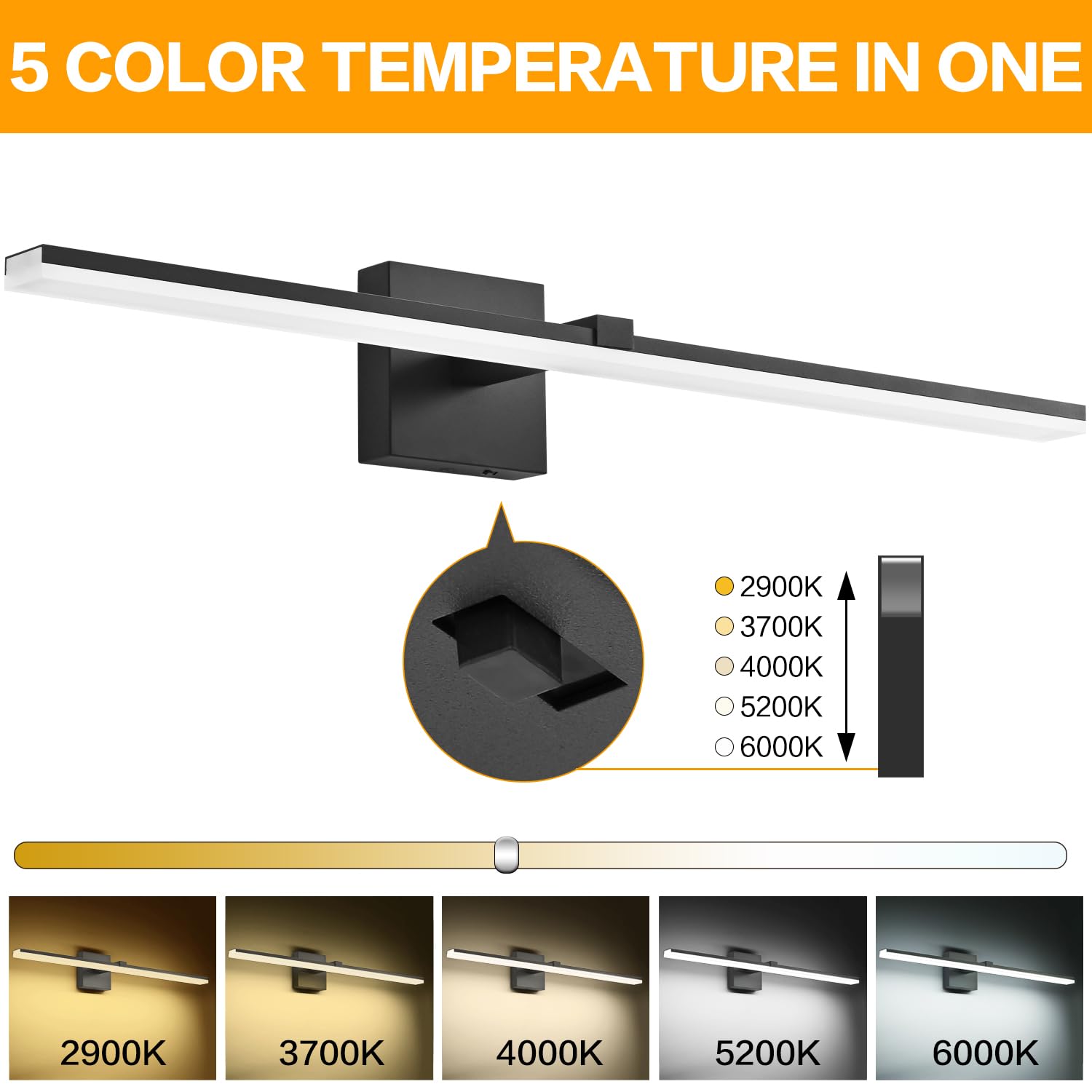 Zuzito Black Bathroom Light Fixtures 30Inch Modern Vanity Lights For Bathroom 5Cct Dimmable 22W Led Bath Wall Lighting Fixtures Over Mirror