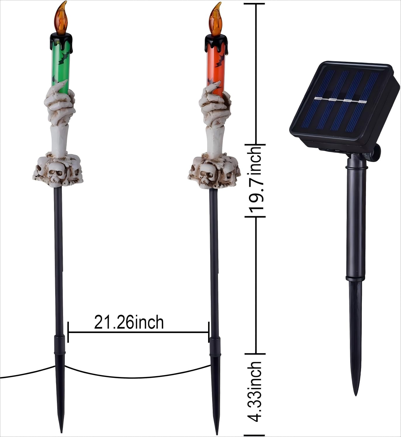 ILLUMINEW Halloween Pathway Lights, Solar LED Candle Skull Holders, 5 Pack, Waterproof, White