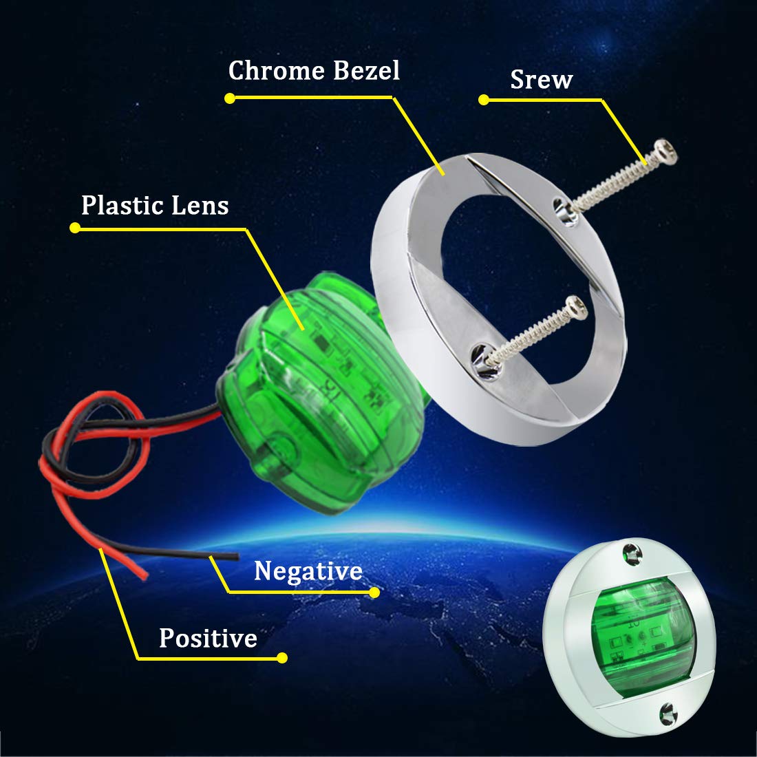 Boaton LED Night Fishing Lights - Green Courtesy & Deck Lights for Boats and Yachts