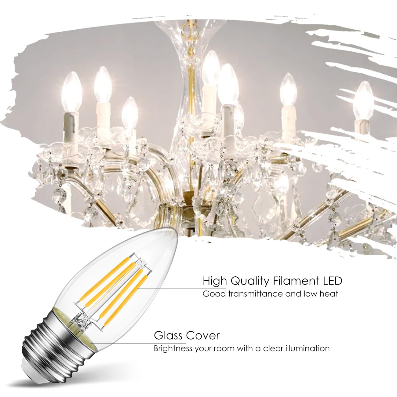 LVWIT LED Filament Bulb E26 4W 5000K Daylight White 500 Lumens, Pack of 12, Glass