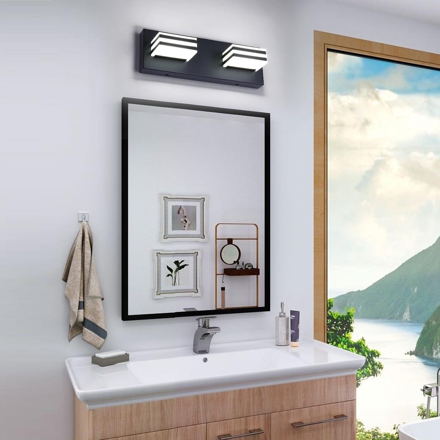Black Led Vanity Light Fixtures 12W Bath Wall Lighs Over Sink 2 Light Bathroom Mirror Lighting 14 Inch Vanity Sconces Modern Res