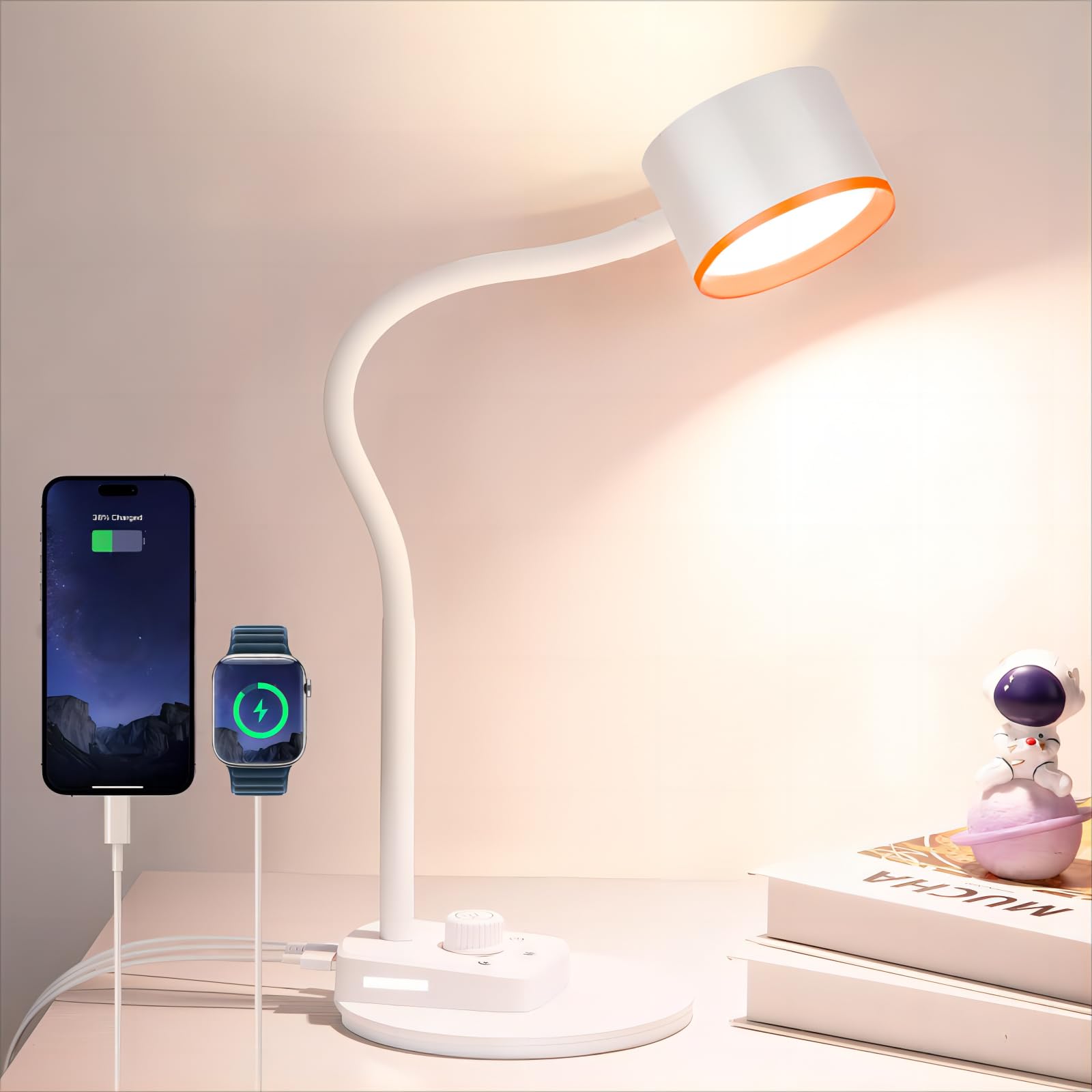 LiFMIRA LED Desk Lamp, 1200LM for Home Office, Fully Dimmable Bedside Reading Lamp with USB C + A Charging Ports, 5 Colors, 12W 