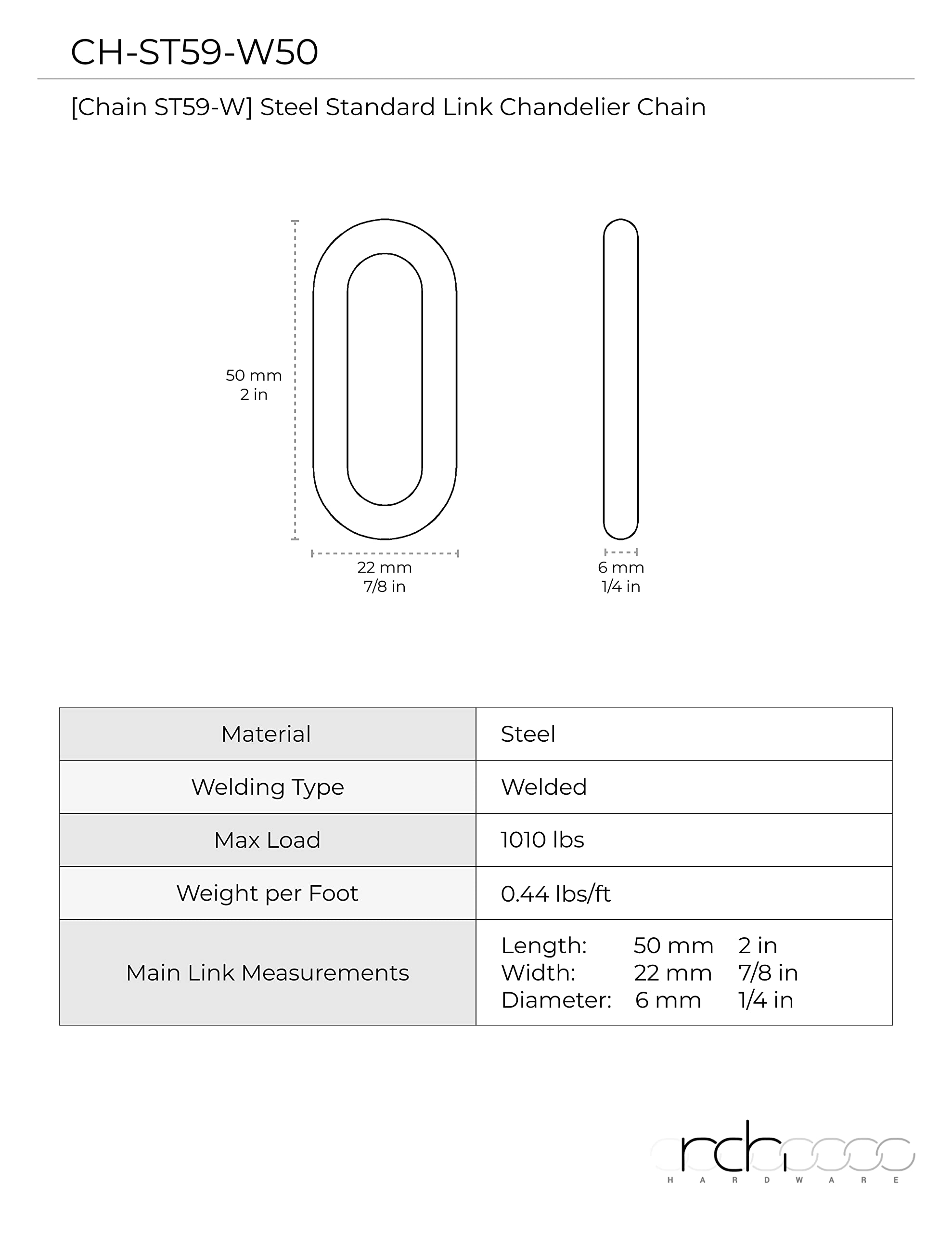 RCH Hardware Decorative Solid Steel Oval Link Fixture Chain - 3 Increments, 3 Gauge, Polished Nickel, Model CH-S59-06-PN-3