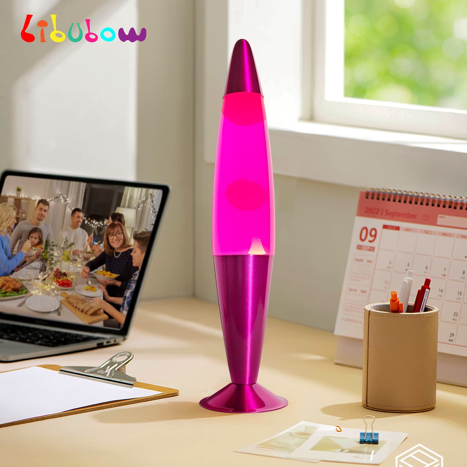 16 Inch Pink Magma Lamp, 2 Bulbs, Pink Lamp, White Wax Pink Liquid, Relaxing Nightlight Mood Lighting Home Decor Room Office Bed