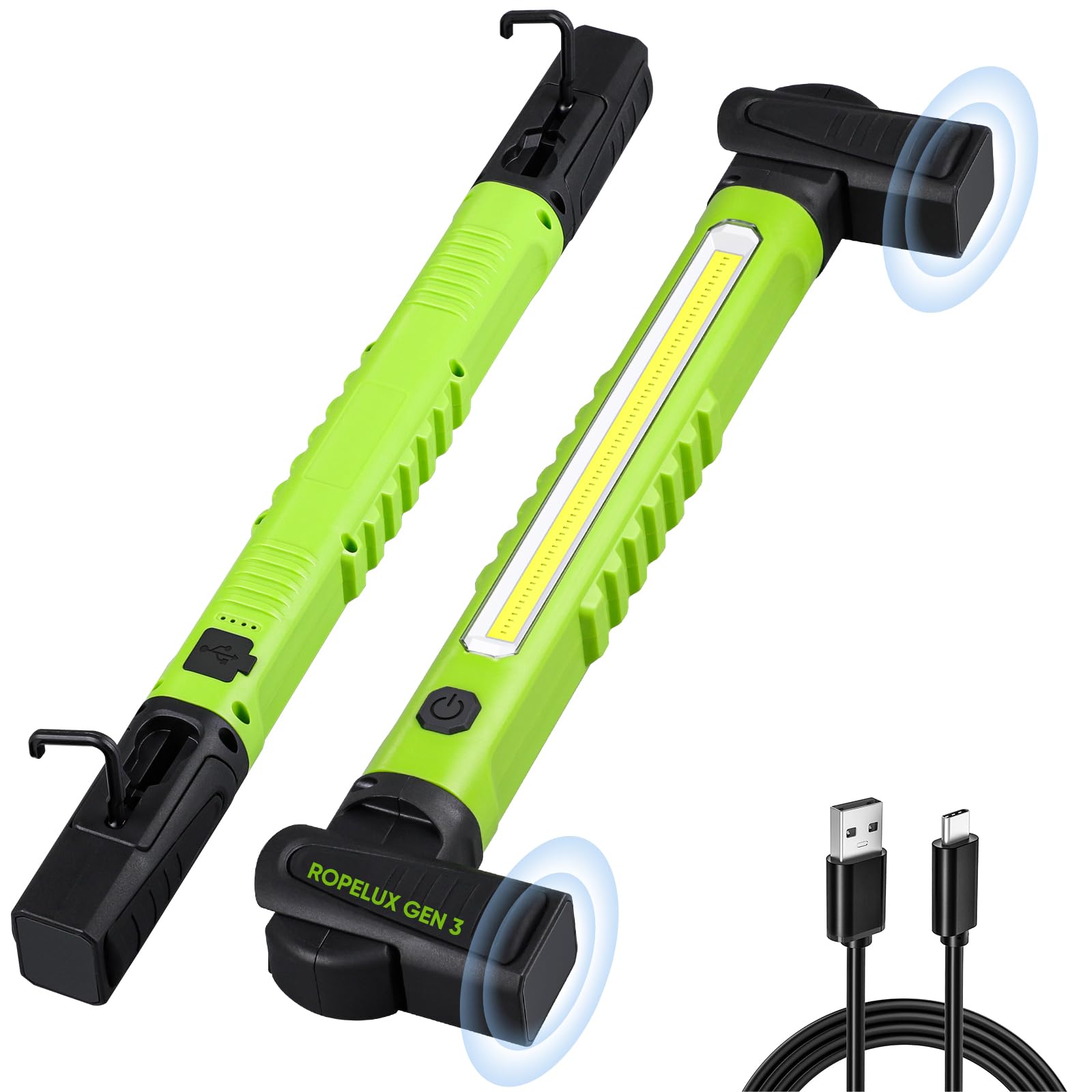 Ropelux Work Light 3rd Gen, 3200LM Rechargeable Magnetic Lighting Bar, Dark Green, Model JJWL03
