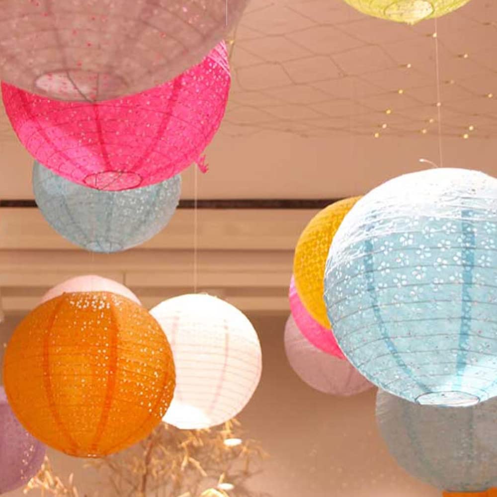 12Pcs Hollow Paper Lanterns Chinese Japanese Hanging Decorative Paper Lanterns For Birthday Halloween Wedding Baby Shower Home Decor Party Decoration (Round (Without Led, Tassel And Stick))