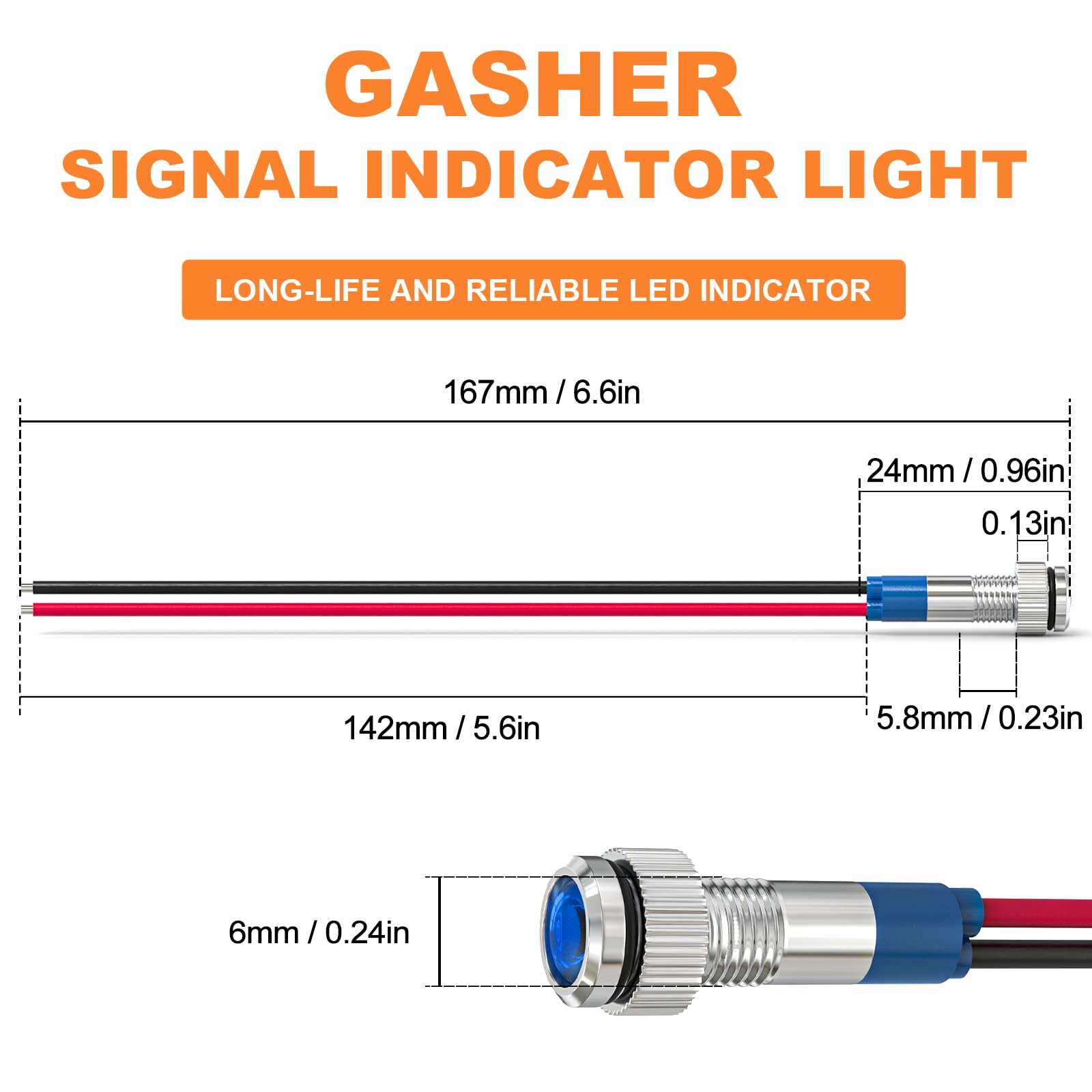 Gasher 12V/24V/110V 20Ma Energy Saving Indicator Light Mounting Hole Size 6Mm Green Yellow Red Blue White (110V) 5 Pcs