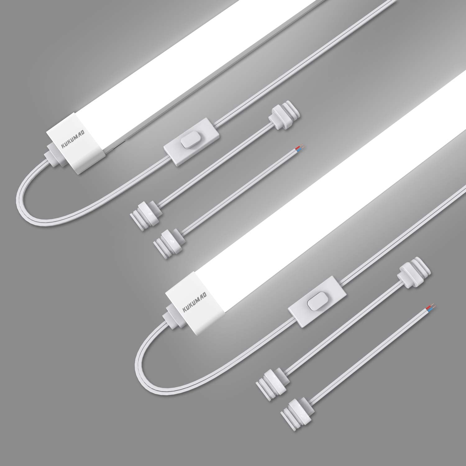 KUKUMAO 5000K LED Ceiling Light Fixture, 2FT with Plug Linkable, 2PCS Waterproof LED Tube Light Under Cabinet Lighting,Closet Li