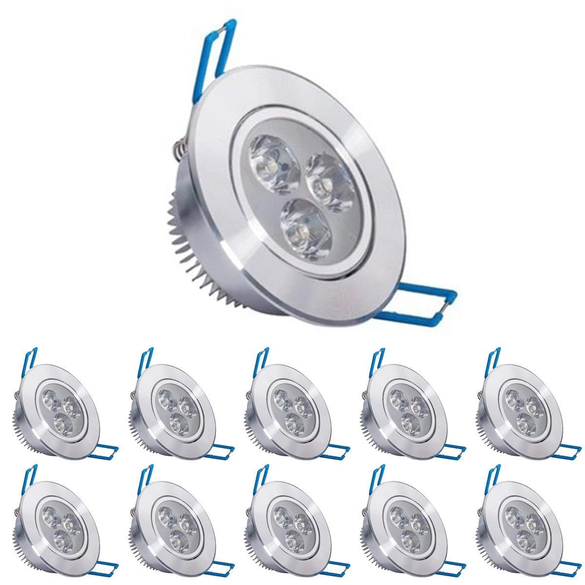 MODOAO Pack of 10, 110V 3W Dimmable LED Recessed Ceiling Light Downlights Spotlight,Warm White,280-300 Lumen(Equivalent 30W)