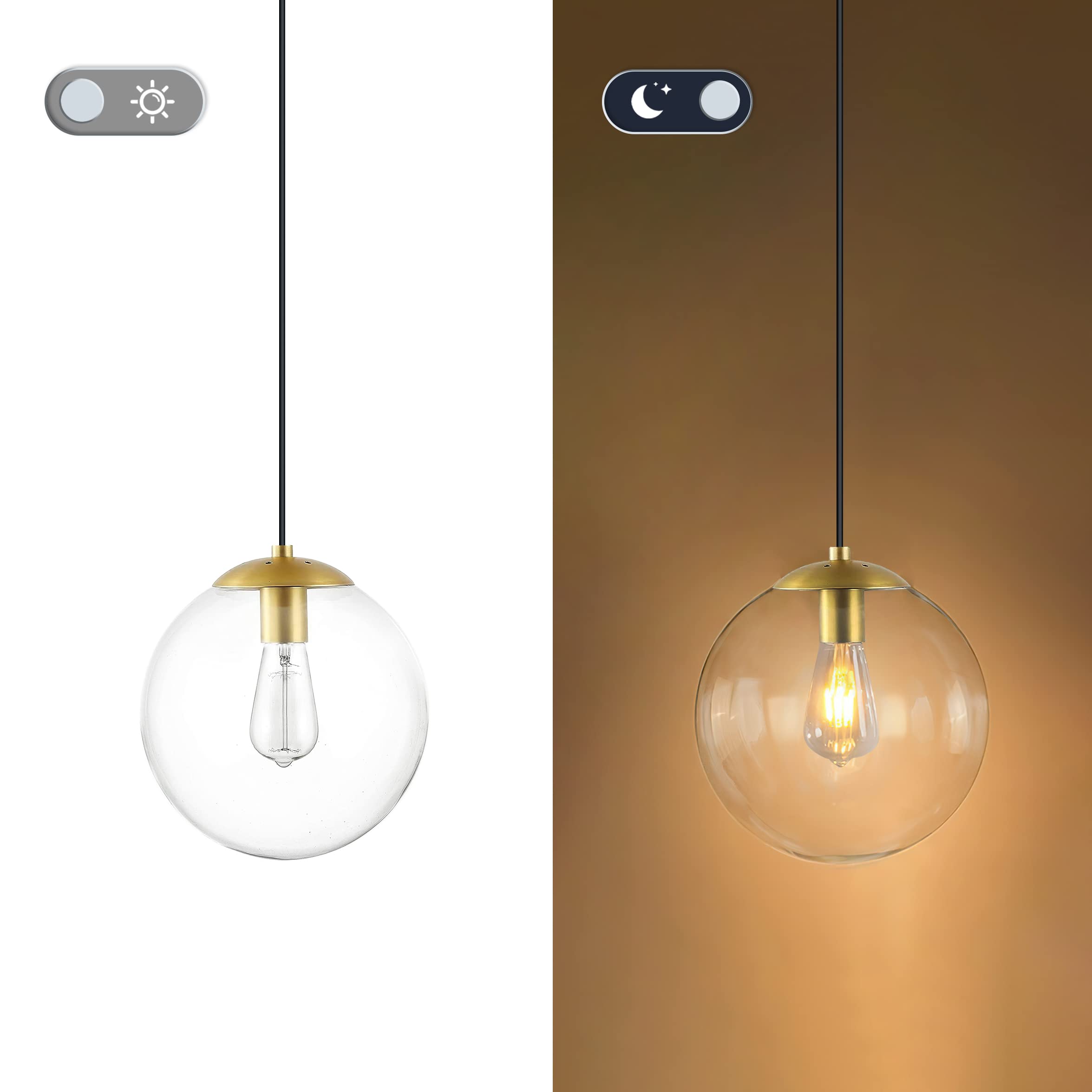Koko&Yukina 6&quot; Mini Globe Pendant Light - Clear Glass & Brass, Adjustable Modern Fixture
