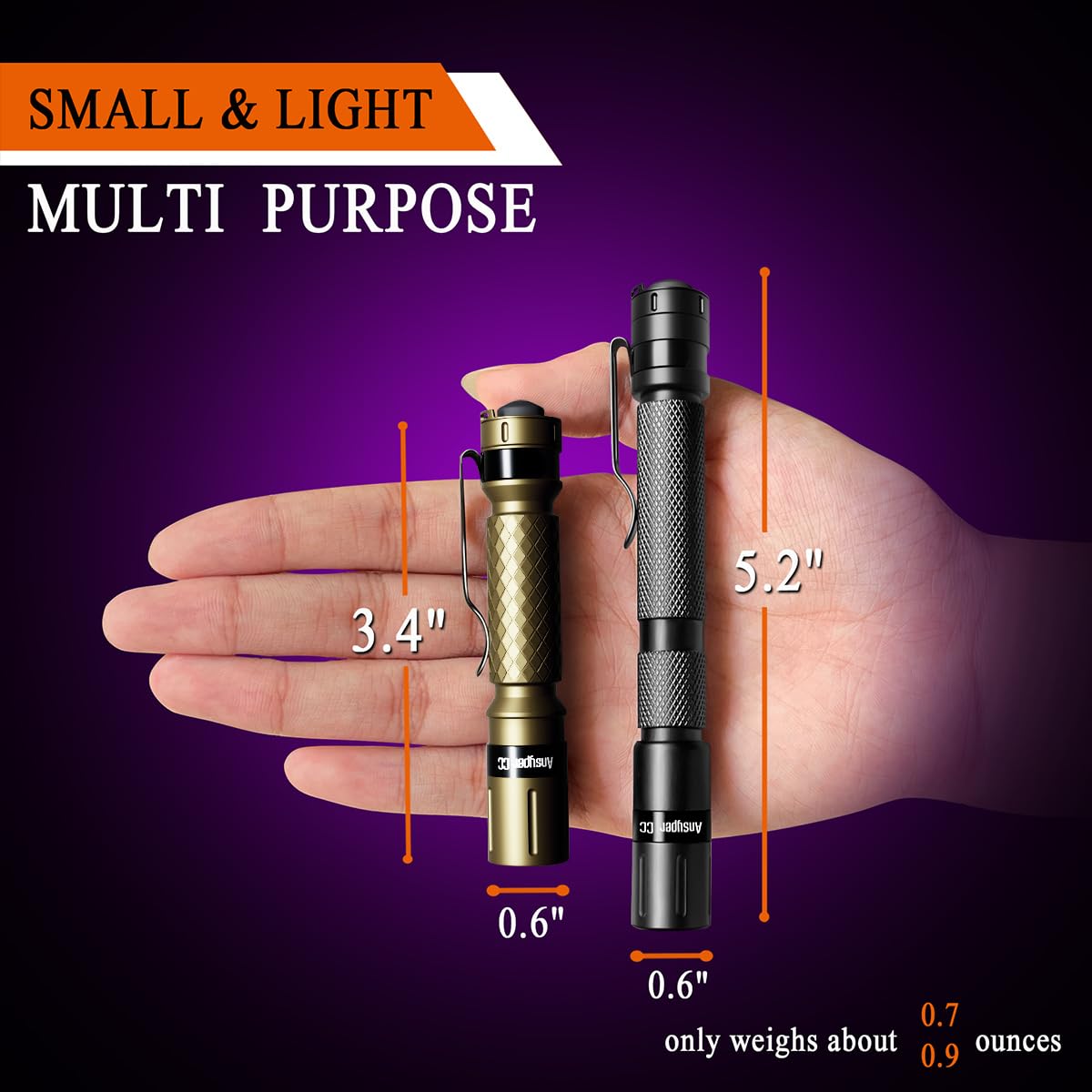 Ansyper CC UV Flashlight 2 Pack, 395nm Black Light Mini Penlight, Portable 5.2 & 3.4 Inch for Pet Urine Detection, Hotel Cleaning