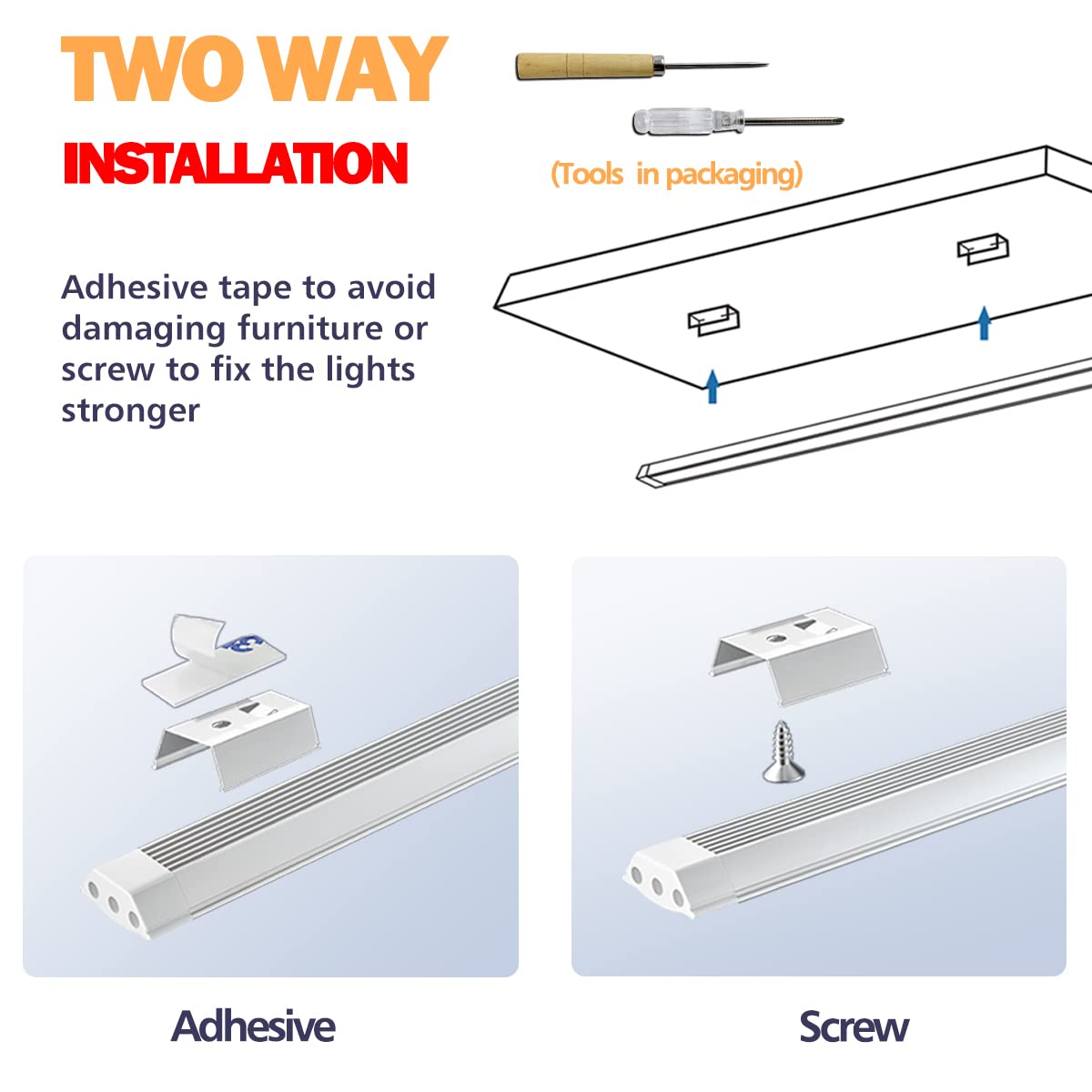 MYPLUS LED Under Cabinet Lighting Kit - 6pcs 12" Warm White 1260 Lumen Aluminum Light Bars for Kitchen, Closet, and Desk