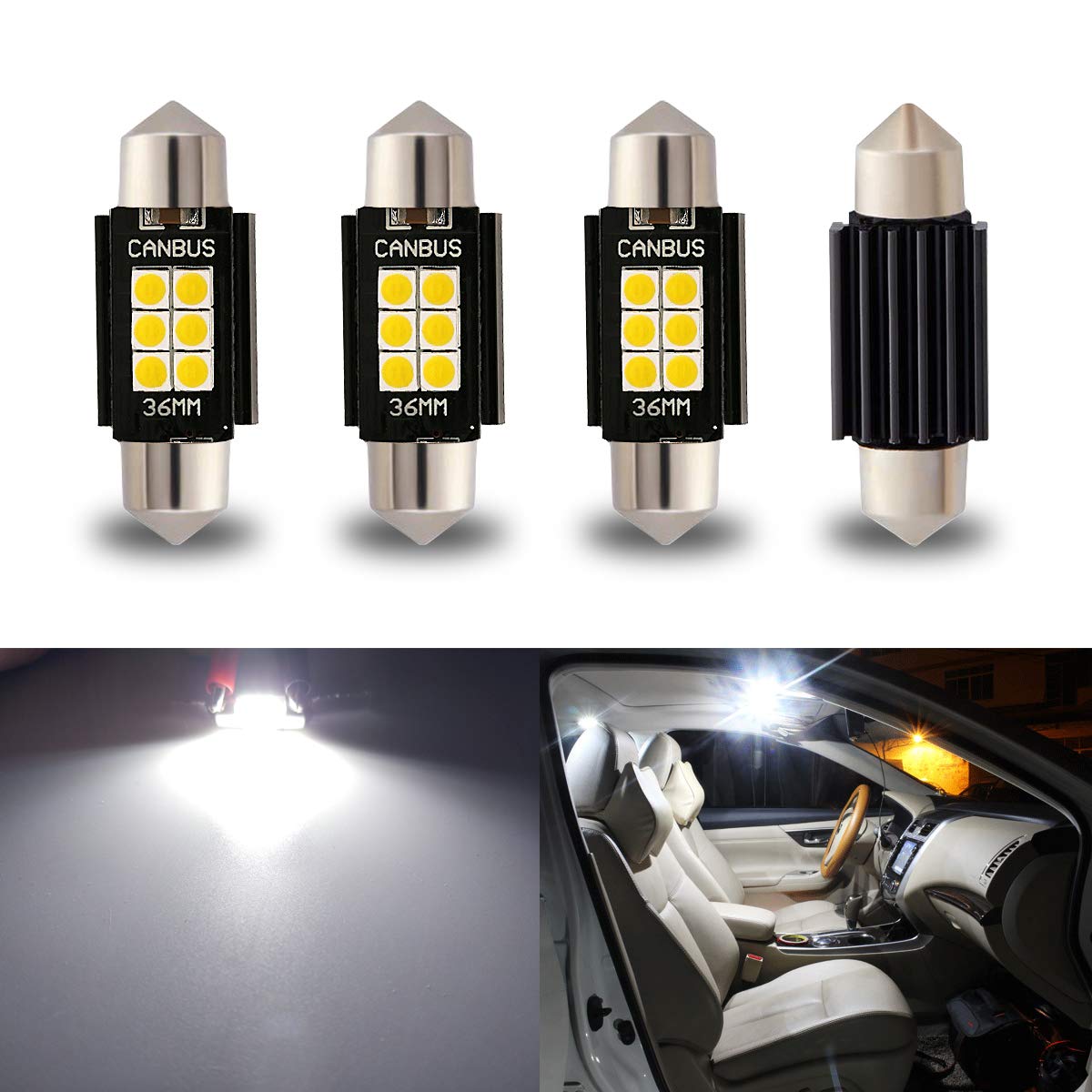 Ibrightstar Newest 9-30V Extremely Bright 6411 6418 C5W Festoon Led Bulbs Error Free 1.5'' 36Mm For Interior Map Dome Lights And