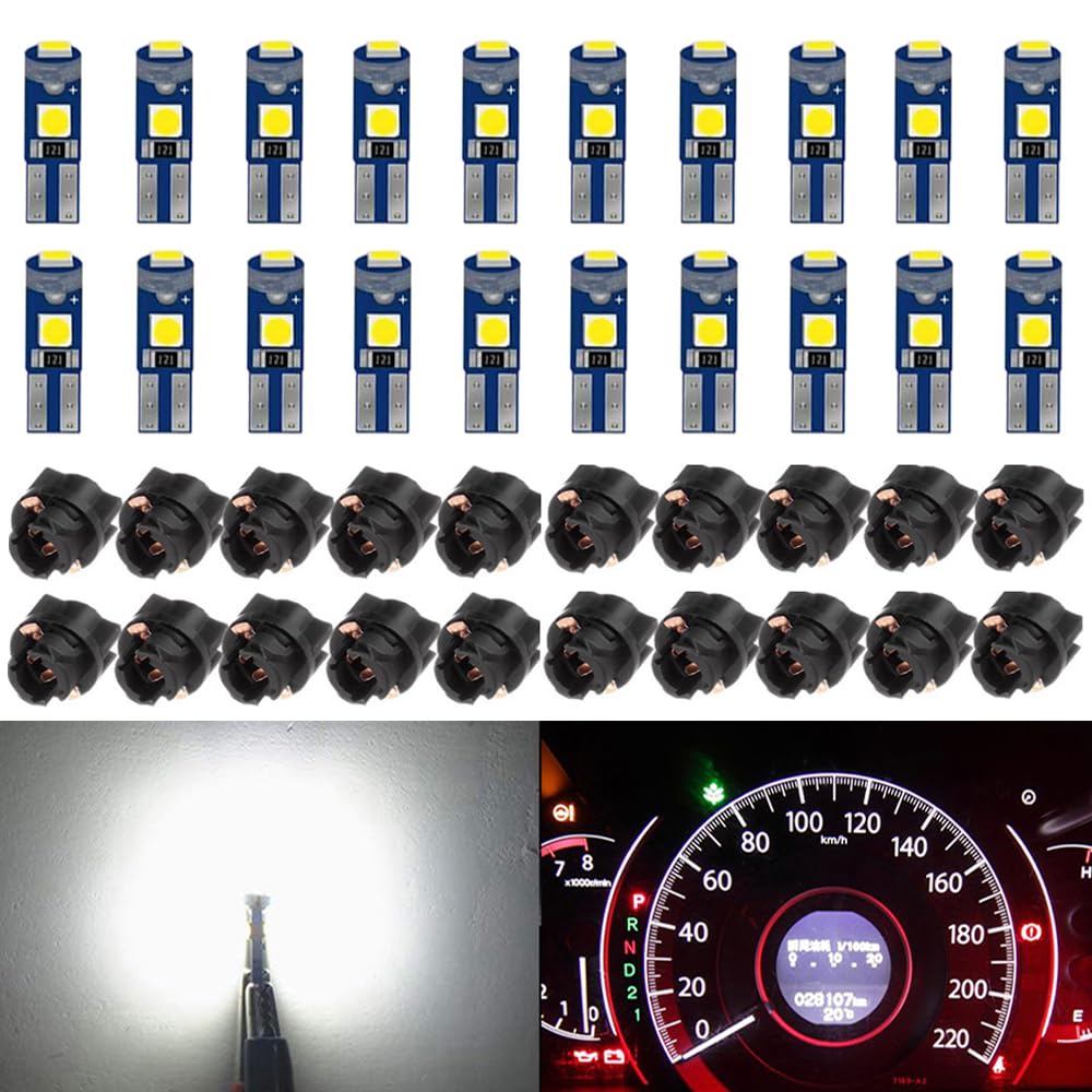Blyilyb 20-Pack T5 37 74 Led Bulb With Twist Lock Socket Pc74 Pc37 Dashboard Instrument Panel Gauge Cluster Light