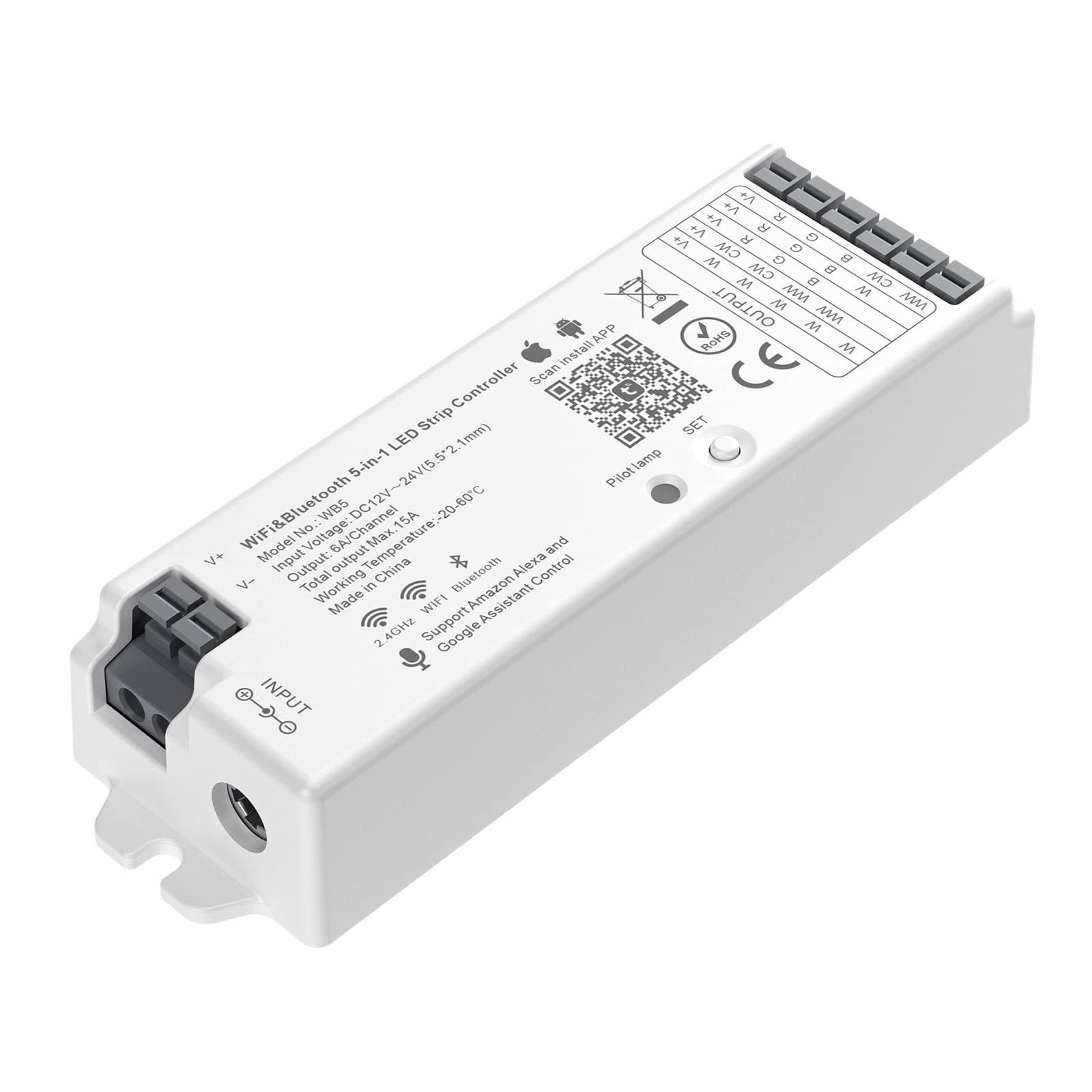 BTF-LIGHTING 5in1 WB5 2.4GHz Tuya WiFi PWM LED Controller Compatible with Alexa/Google Home/Smart Life/Tuya Smart APP Control fo