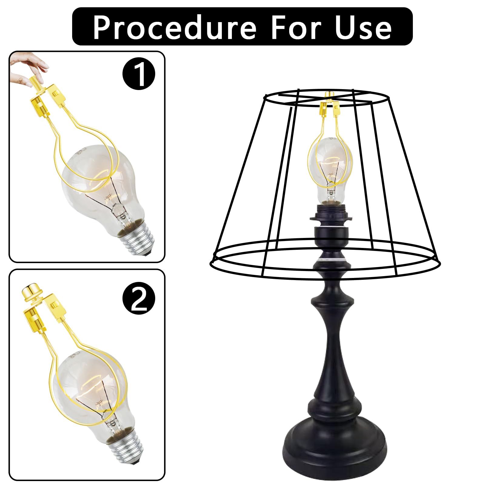 OXDFK 2 PCS Lamp Shade Clip Adapter Kit, Includes Finial & Levellers, Gold, Model OXDFK
