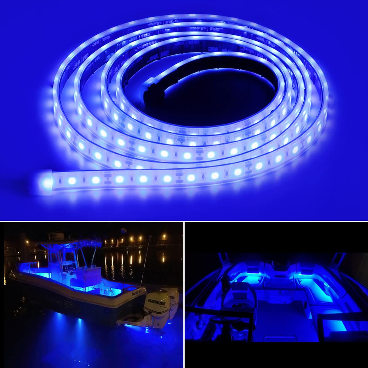 ROLiGHTiC Marine LED Strip Lights, 12V, IP68 Waterproof, 4FT, Blue, Model RLMS28, Underwater Boat Deck & Interior Lighting