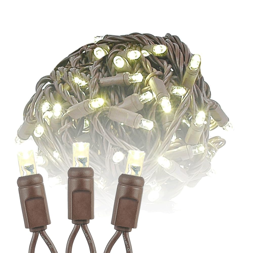 Novelty Lights 50Ft 100 Led Outdoor String Lights, Warm White 5Mm Bulbs, Commercial Grade, Brown Wire, Ul Listed, Model Mrd-25B-4
