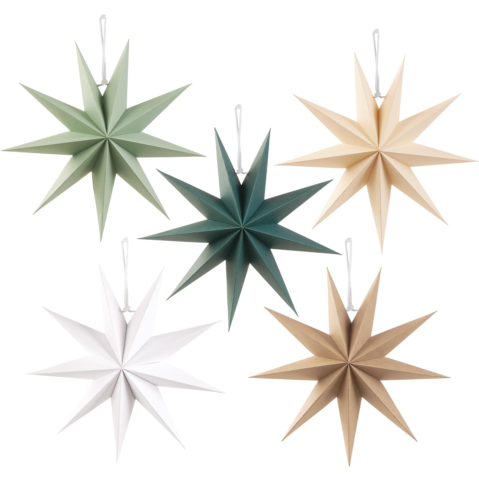 Sunbeauty Sage Green 9-Pointed 12 Inch Paper Star Lanterns Christmas Hanging Lamp Paper Decorations Shade Wedding Birthday Christmas Home Party Decorations