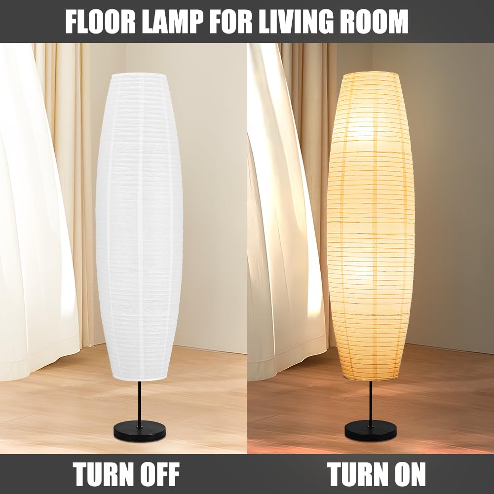 Fosinz Beige Paper & Stainless Steel Floor Lamp For Living Room, Bedroom, Dorm Room, Office, Coffee, College Dorm, Cafe, Bookcas