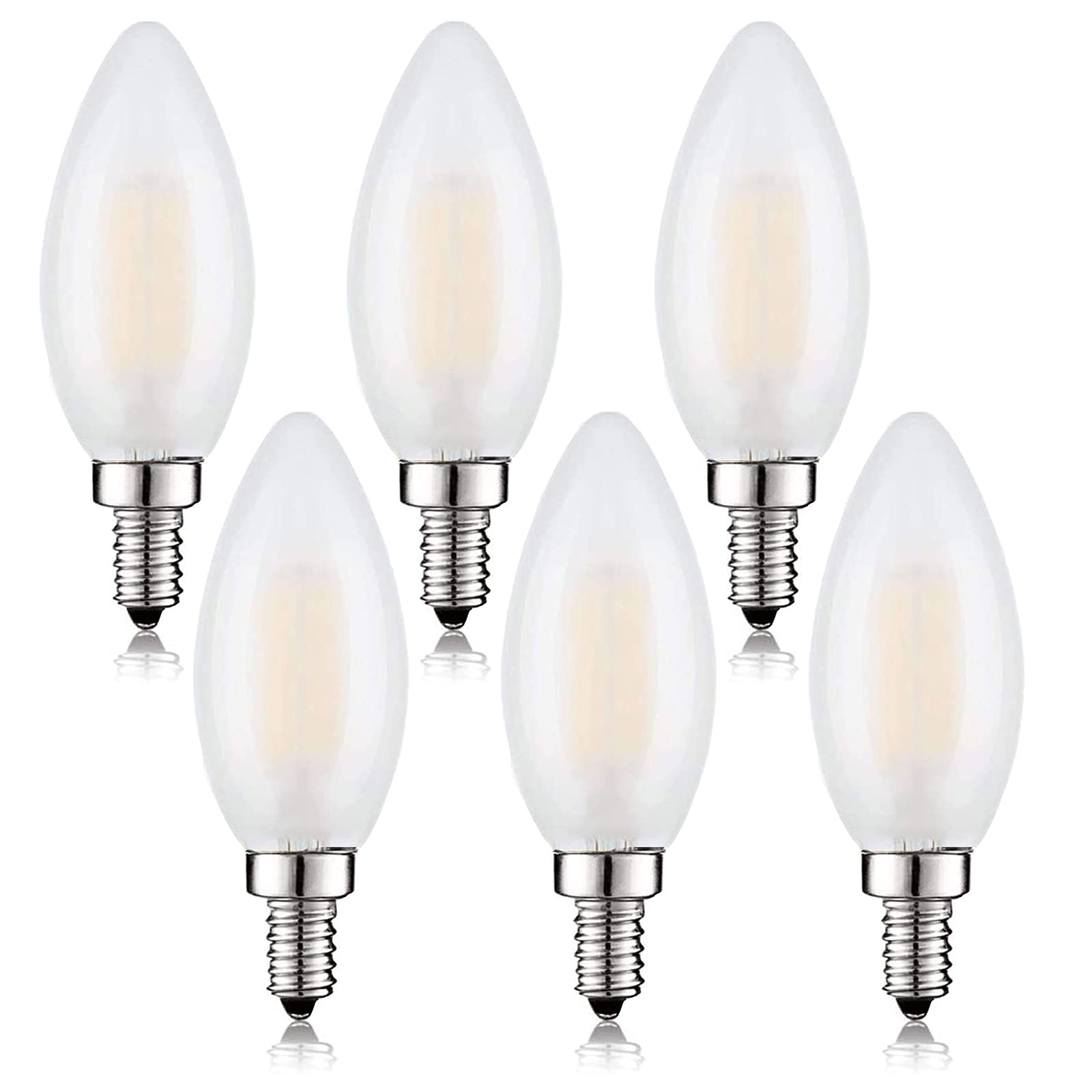 Beonllay Led E12 Light Bulb, 6 Pack, 25W Equivalent, 4000K Neutral White, Dimmable, Frosted Glass, Ceiling Fan, Chandelier, Edis