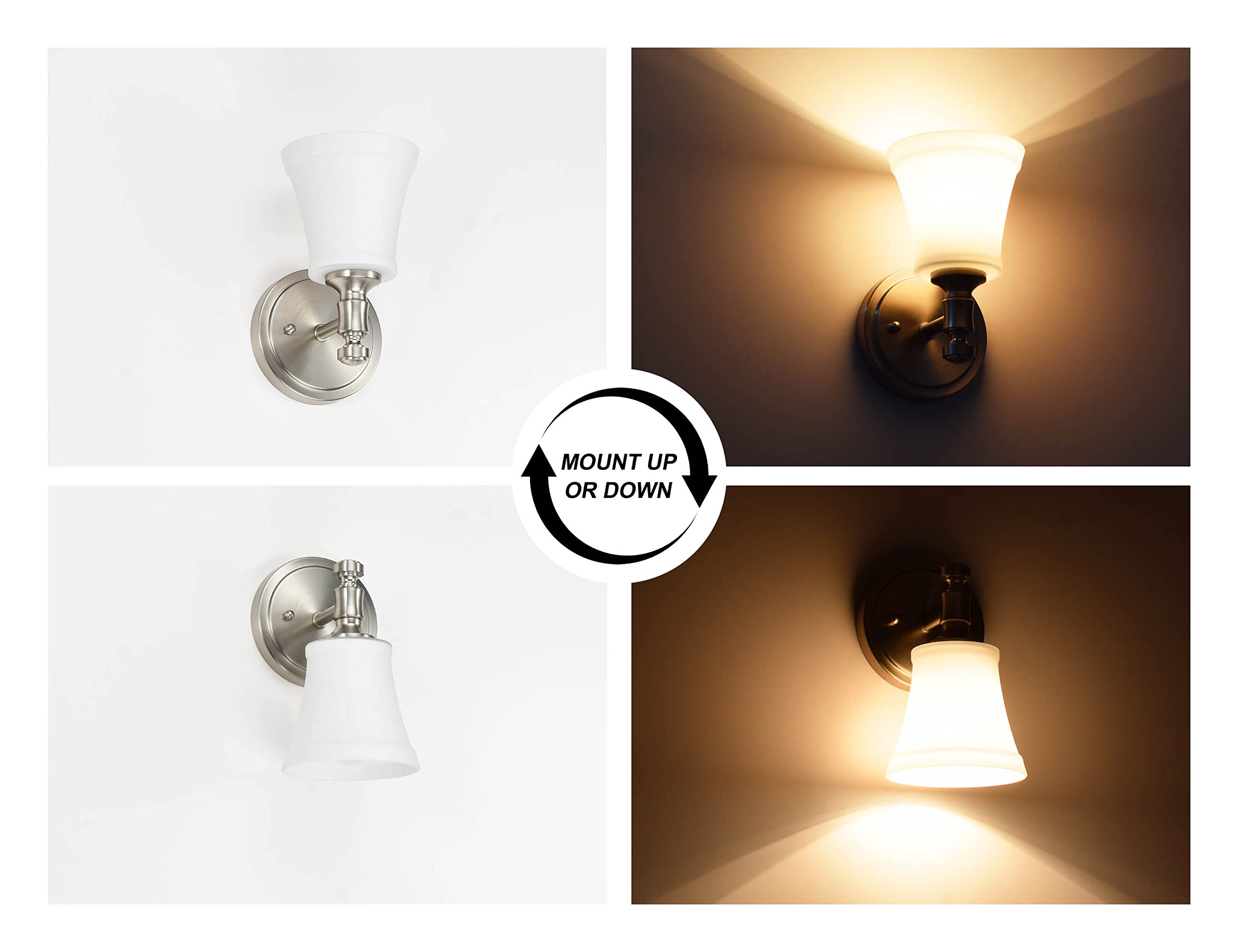 Hanaloa Bathroom Vanity Light Fixtures, Traditional Brushed Nickel 4 Lights Wall Sconce Lighting With Opal Glass Shade, Porch Wall Mount Light Fixture For Bathroom, Mirror Cabinets Hallway Stairs