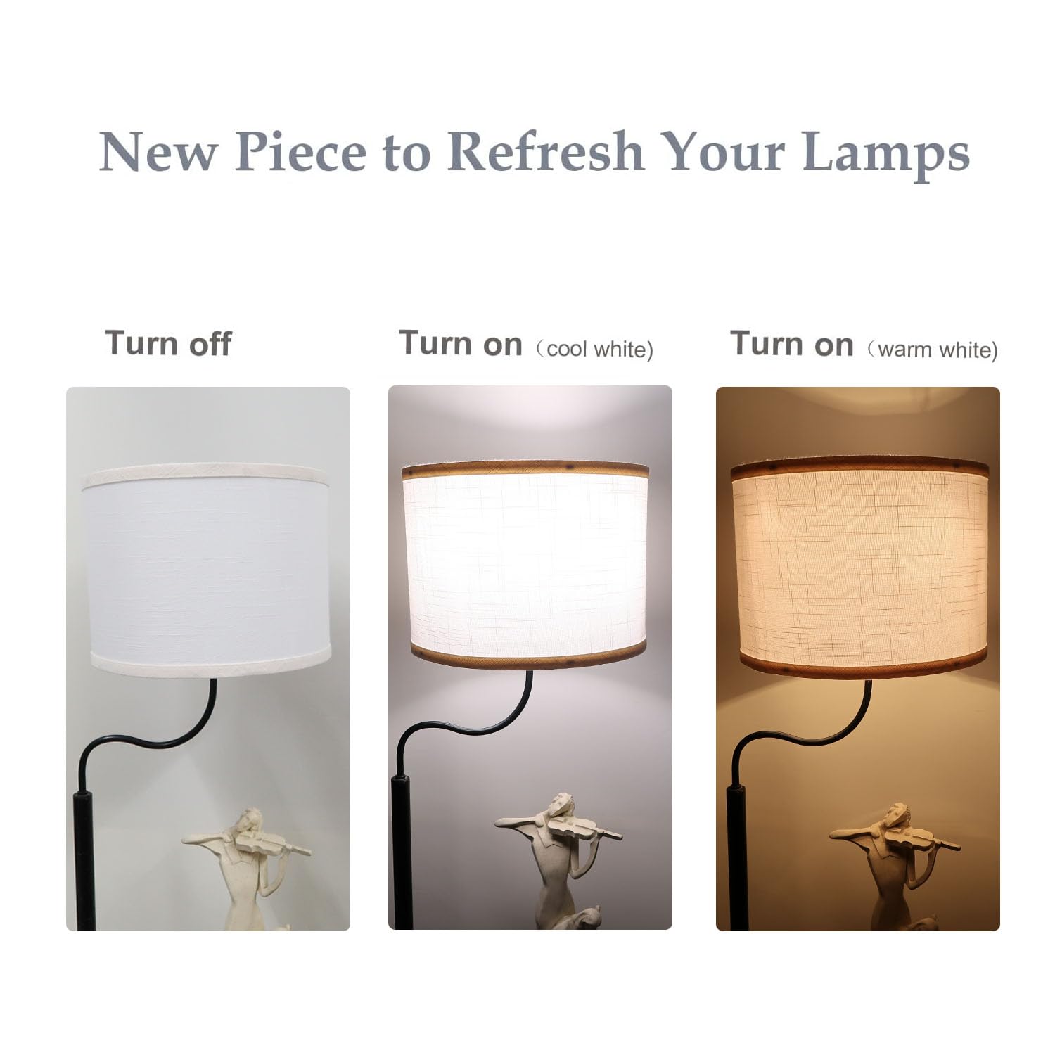 WANKAIX Drum Lamp Shades Set of 2, White Natural Linen Fabric, 13inx13inx10in, Model 1103