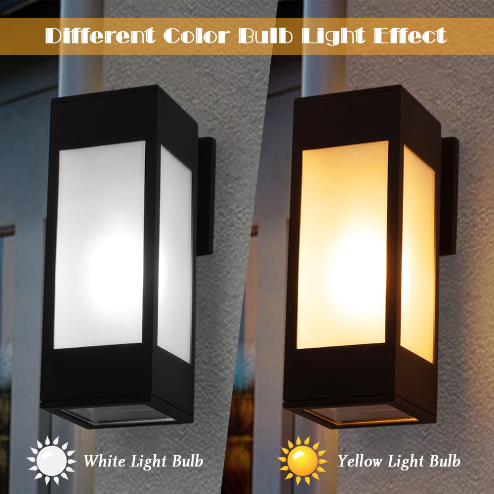 Cerdeco Outdoor Wall Light Sconce - 10.75" Black Aluminum with Frosted Glass, E26 Socket, Model TLB06