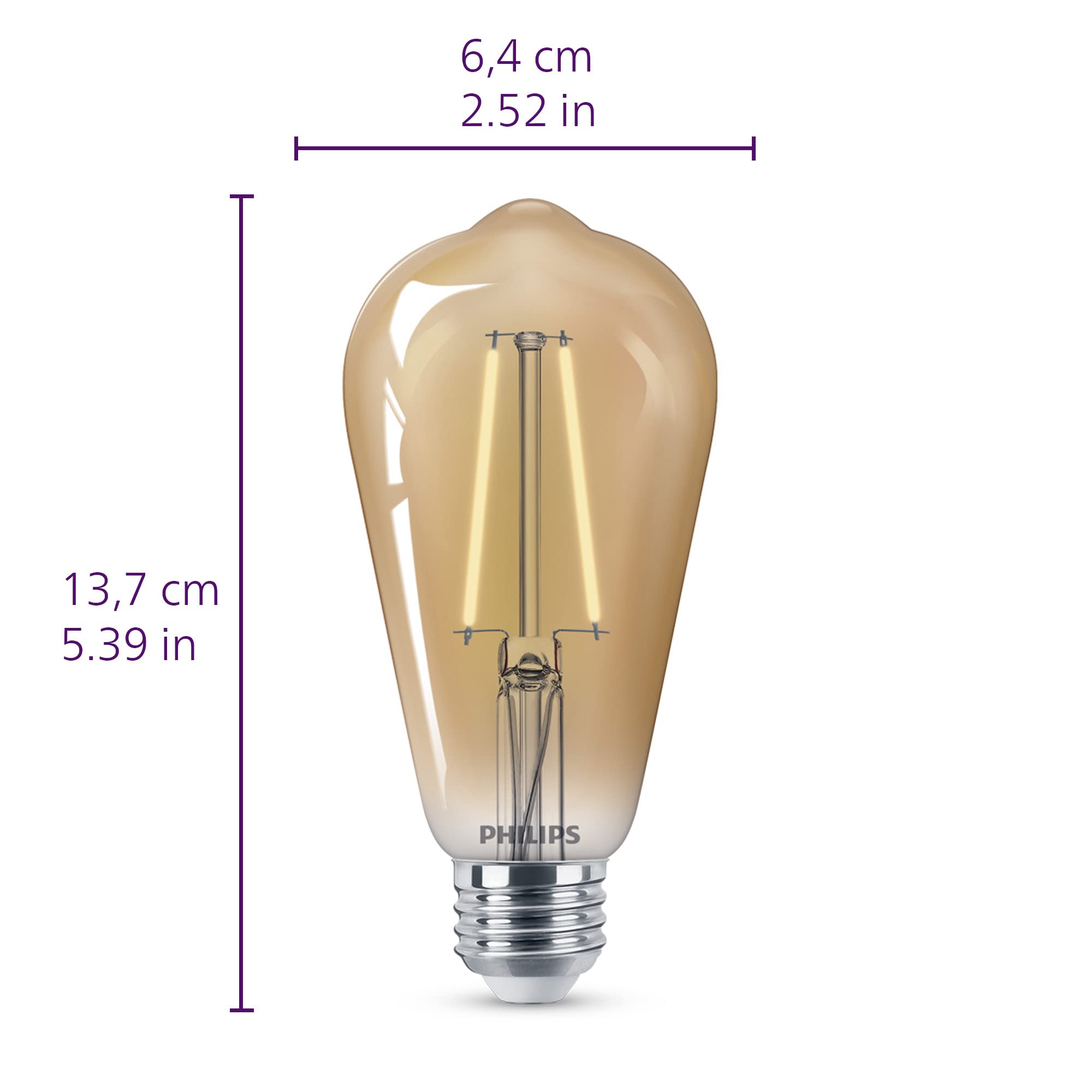 Philips LED Vintage ST19 Bulb, Amber 2000K, Dimmable, 300 Lumen, 4 Pack, Glass
